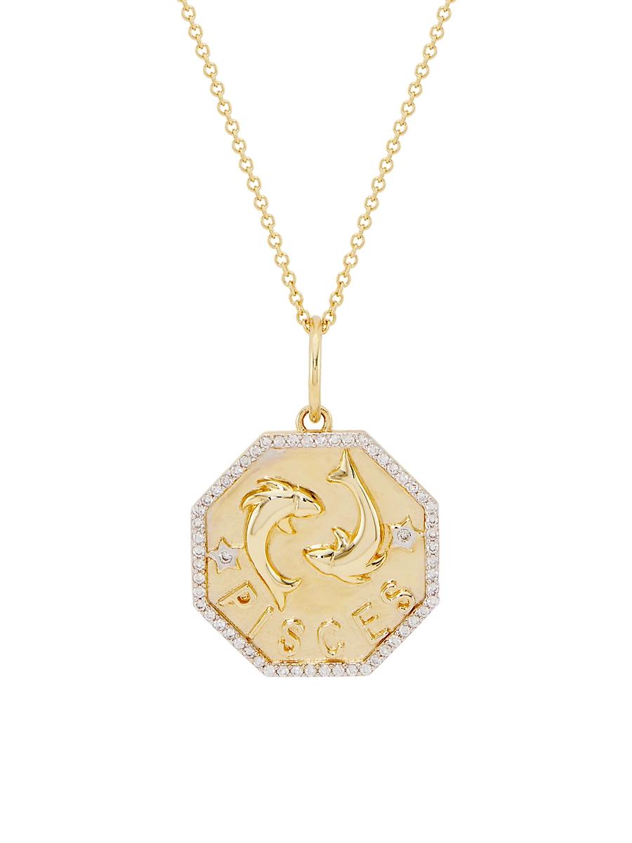 Womens 14K Yellow Gold & 0.2 TCW Diamond Zodiac Pendant Necklace Product Image