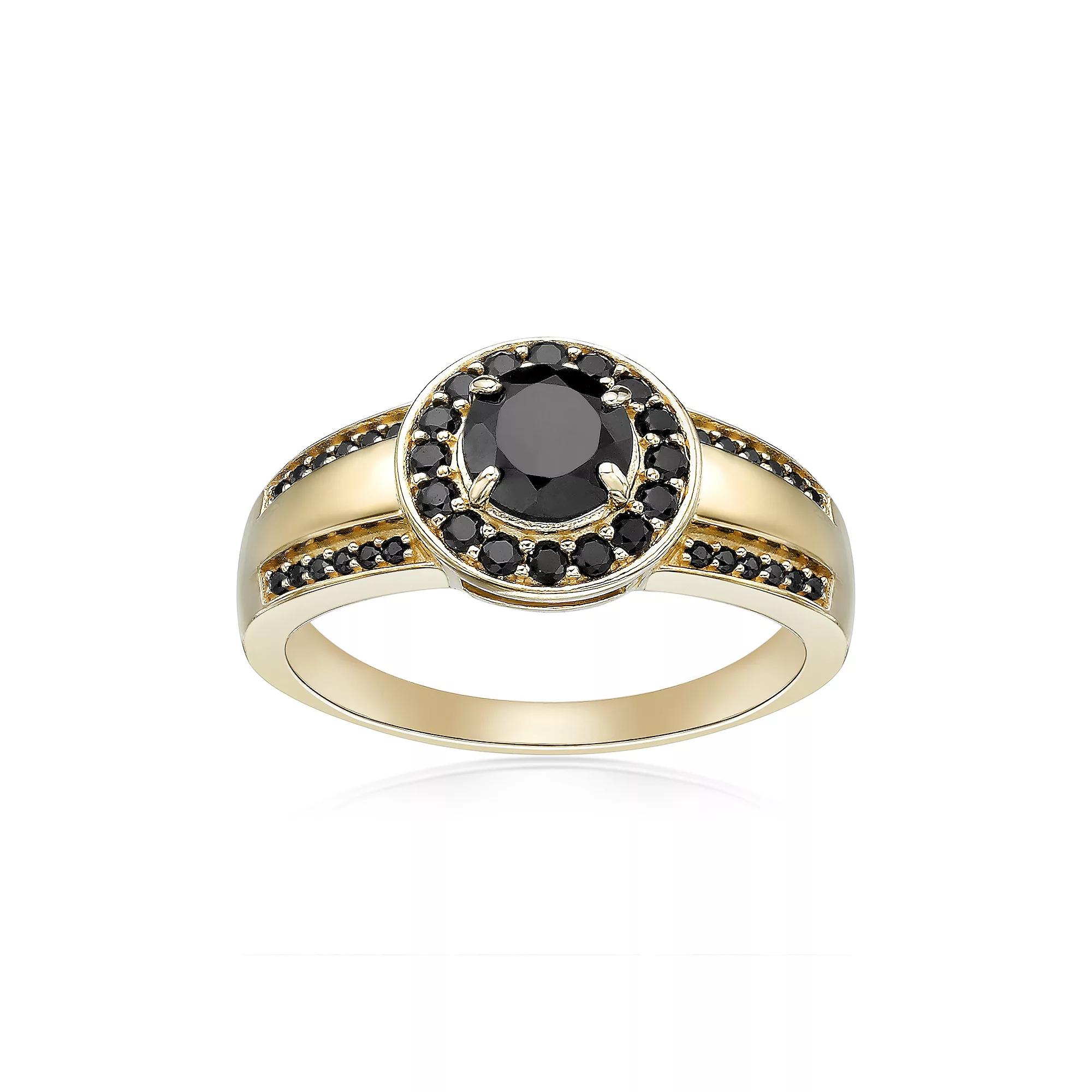 Gemminded 18k Gold Over Silver Onyx & Black Spinel Halo Ring, Women's, Size: 6, Gold Tone Product Image
