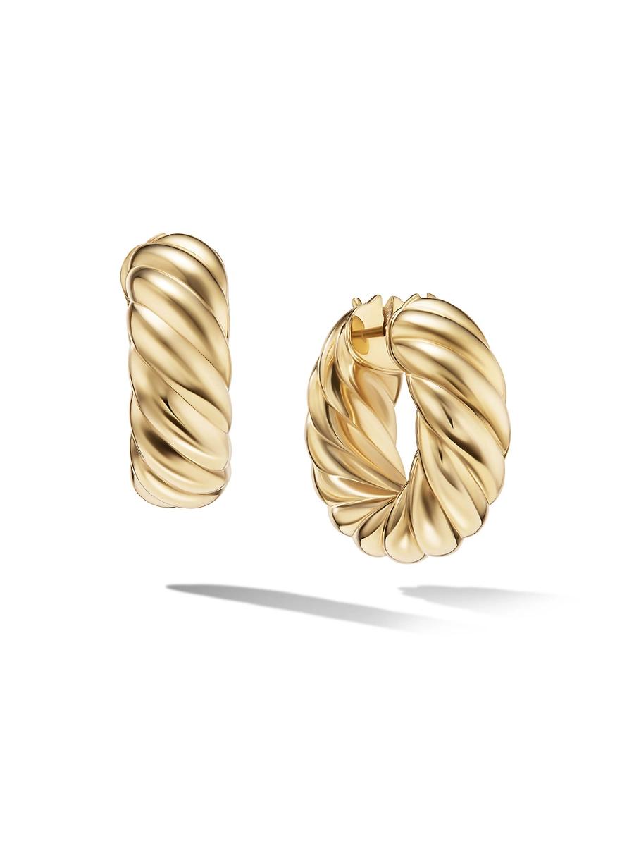 Womens Sculpted Cable Hoop Earrings In 18K Yellow Gold Product Image