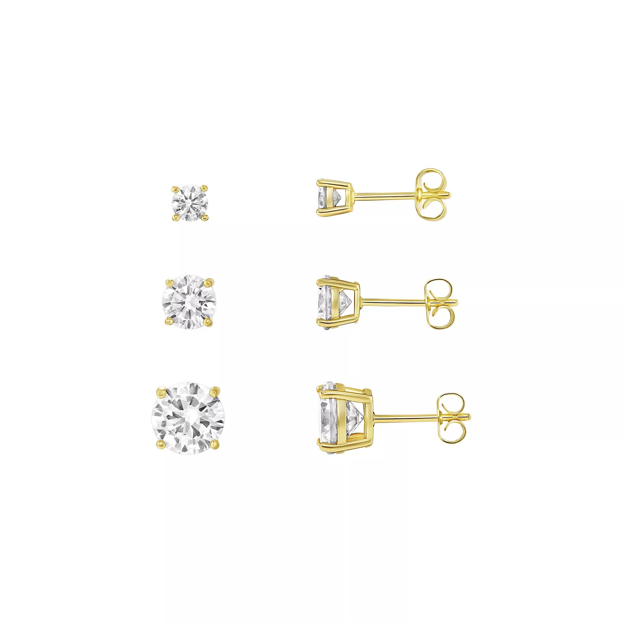 PRIMROSE 3-Pair Cubic Zirconia Stud Earring Set, Women's, Gold Tone Product Image