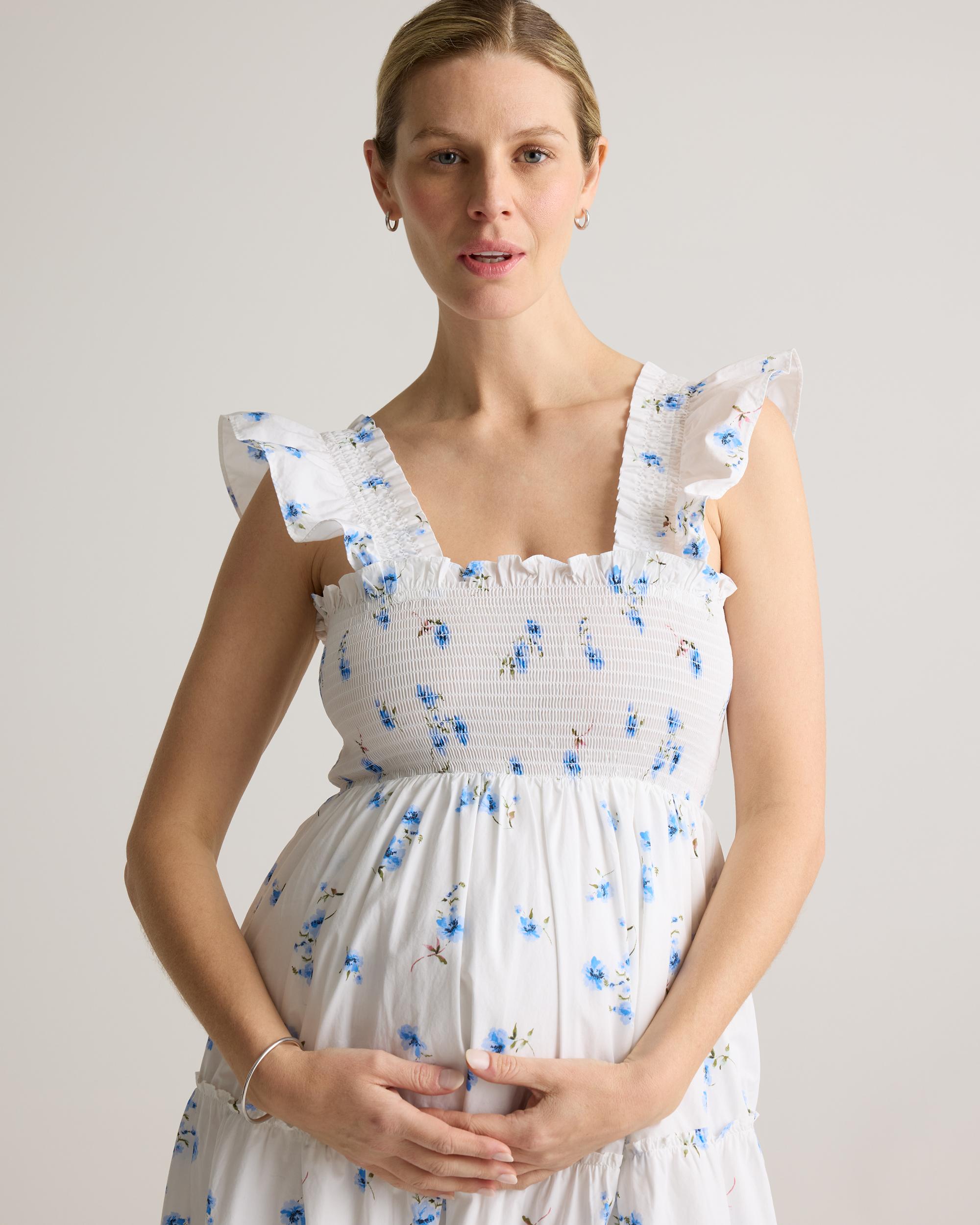 Quince | Women's Poplin Maternity Smocked Midi Dress Organic Cotton Product Image