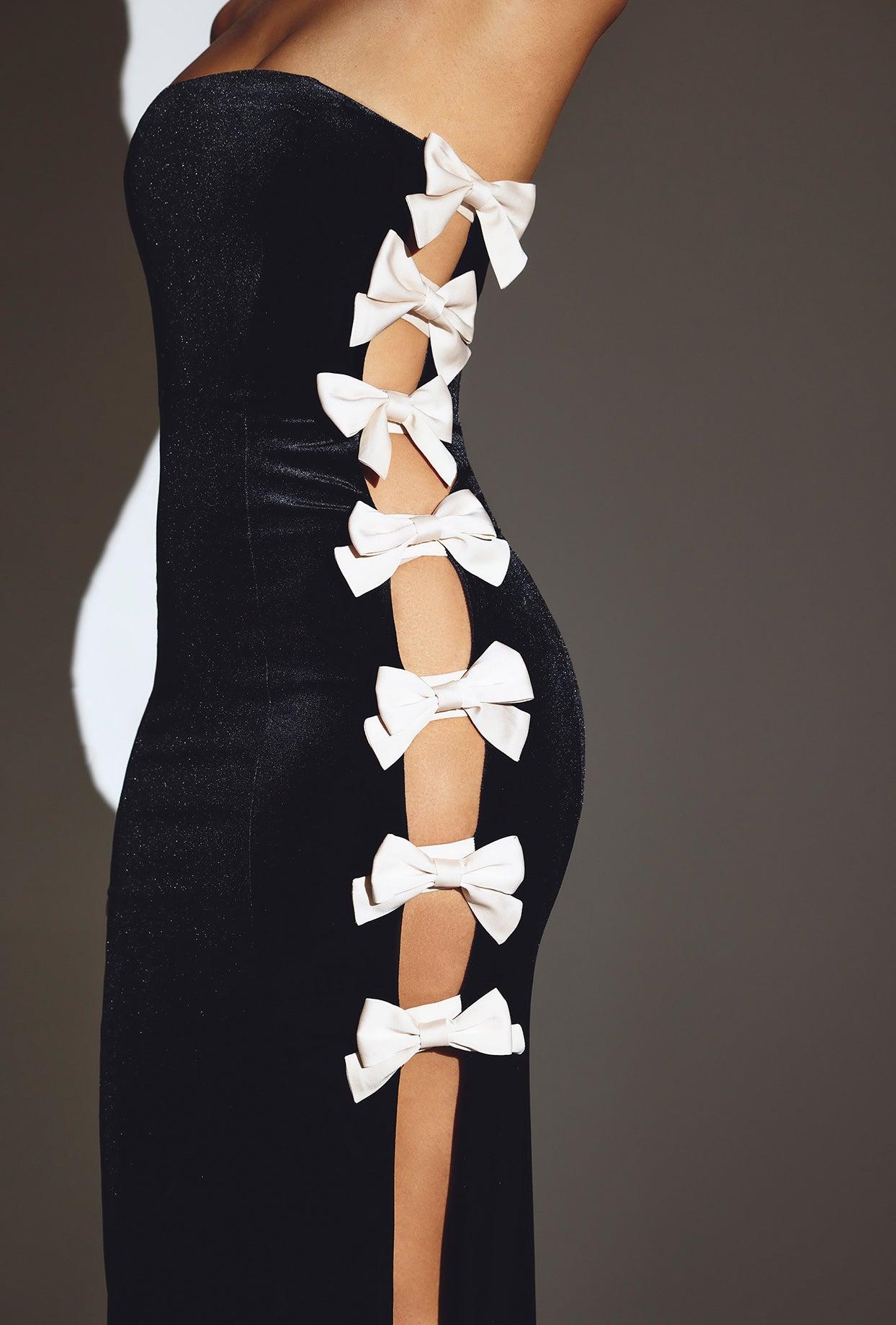 Velvet Bow Detail Maxi Dress in Jet Black Product Image