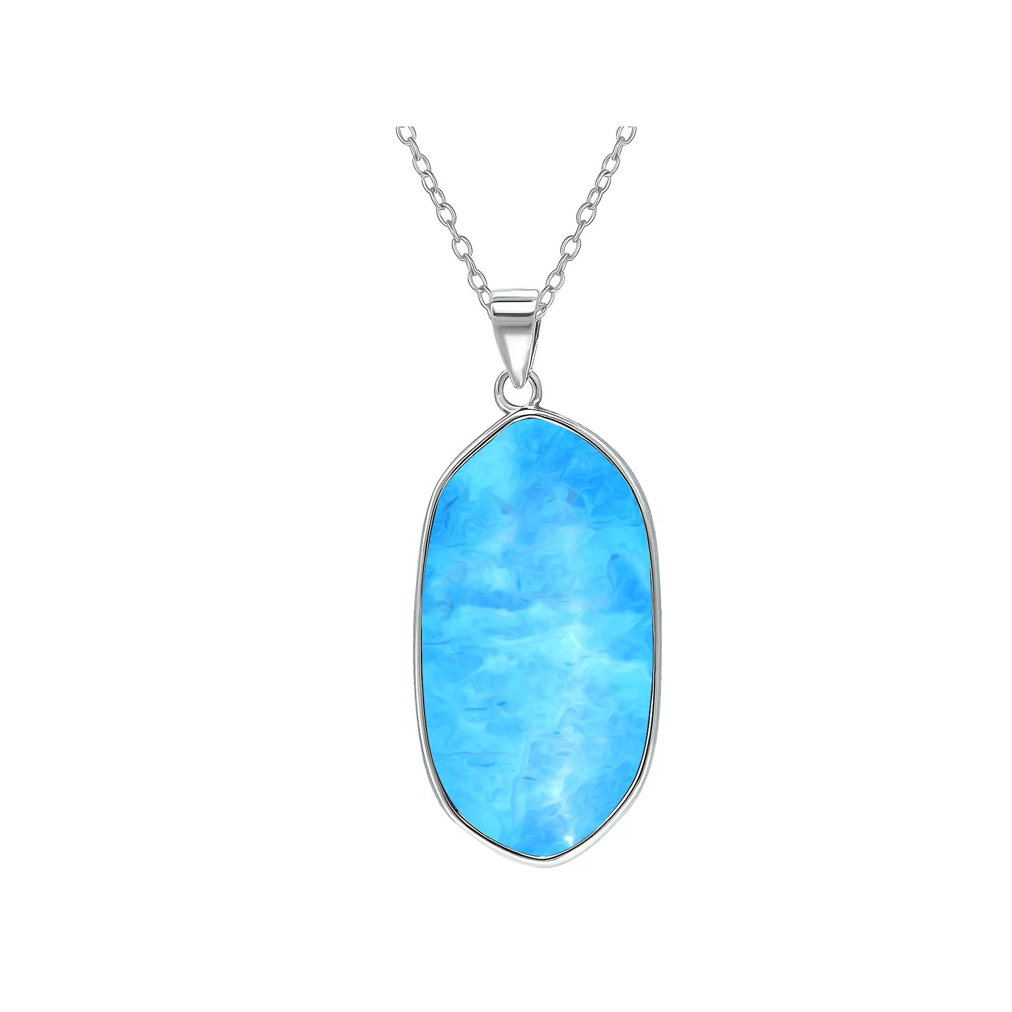 Aleure Precioso Sterling Silver Oval Gemstone Drop Pendant Necklace, Women's, Size: 18", Light Blue Product Image