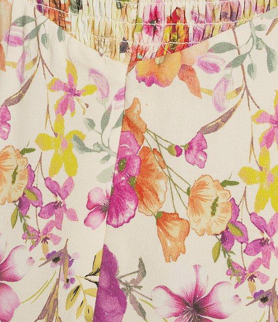 Alex Marie Monroe Pink Floral Short Puff Sleeve Sweetheart Halter Tie Neck A-Line Midi Dress Product Image