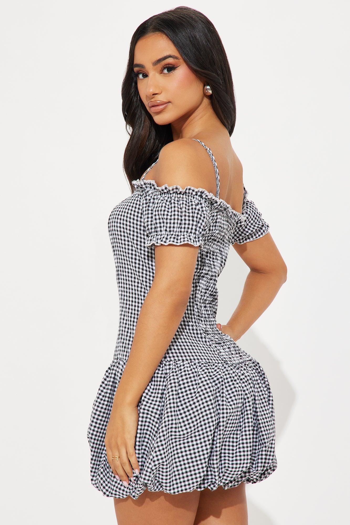 Maggie Gingham Bubble Micro Mini Dress - Black/White Product Image