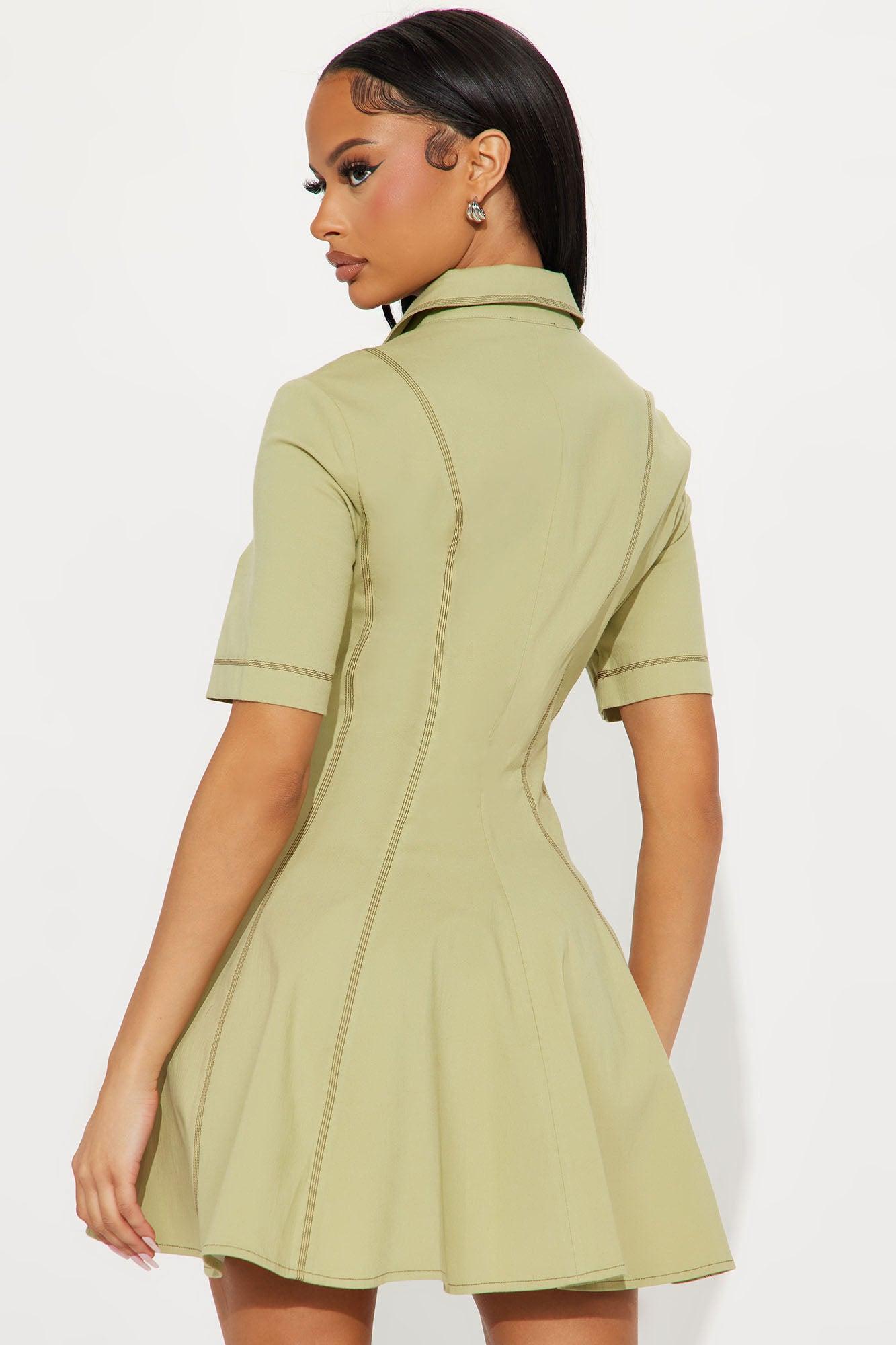 Prim Collared Mini Dress - Olive Product Image