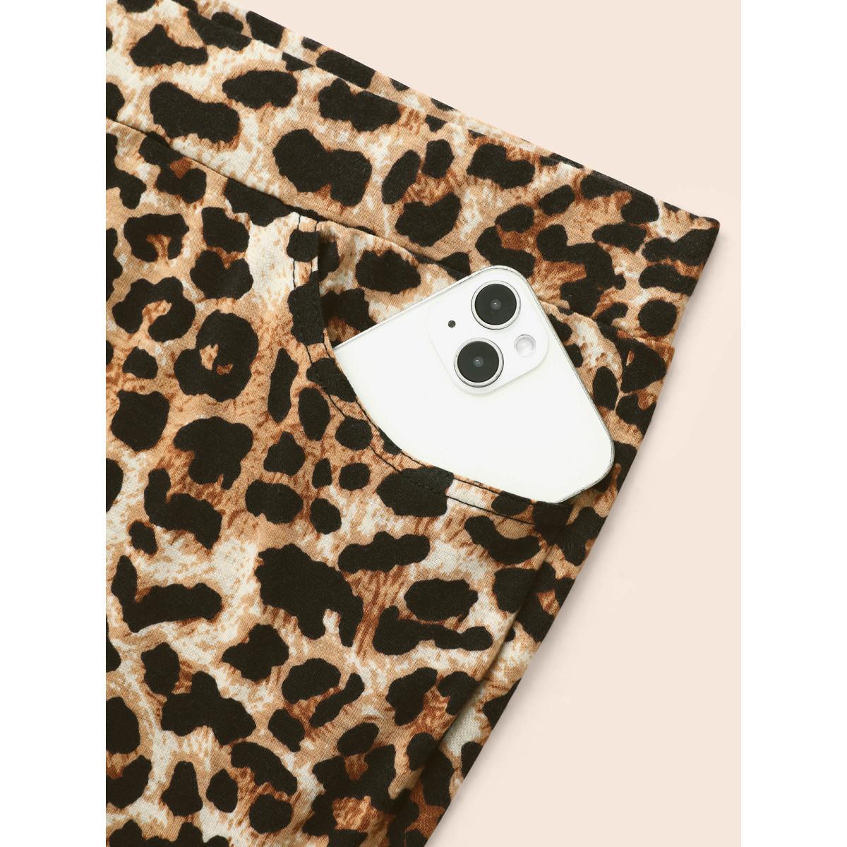 Plus Size Leopard Print Pocket Bootcut Leggings Women Leopard Casual High stretch Bootcut Mid Rise Everyday Leggings BloomChic 12/L Product Image