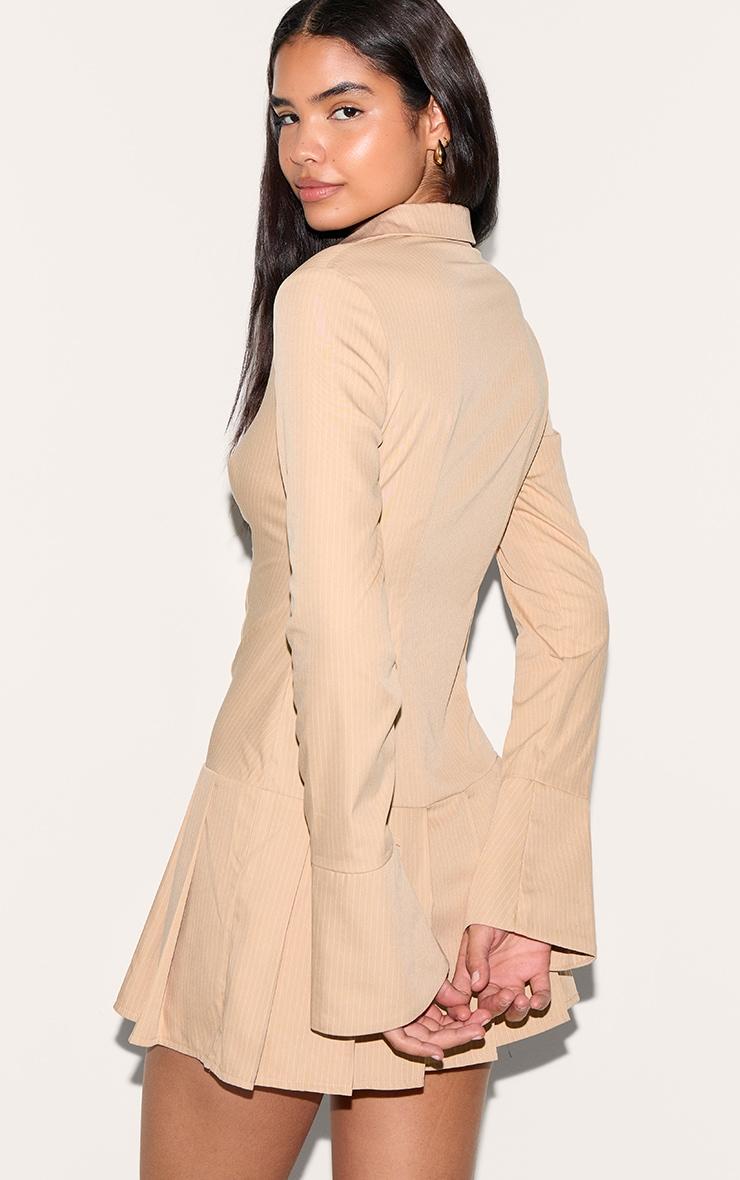 Tall Almond Stripe Shirt Pleated Mini Dress Product Image