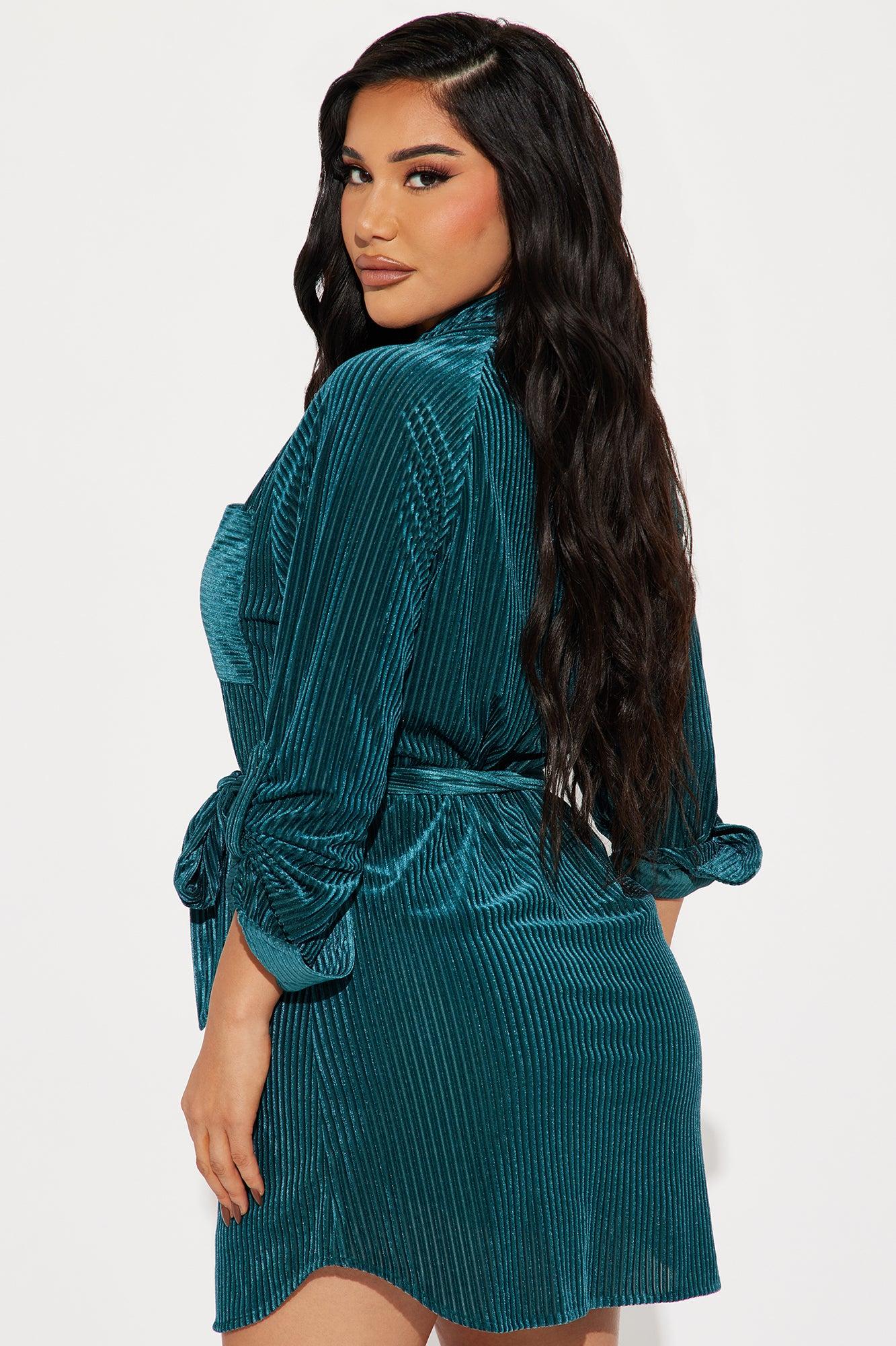 Jenni Velvet Mini Shirt Dress - Hunter Product Image