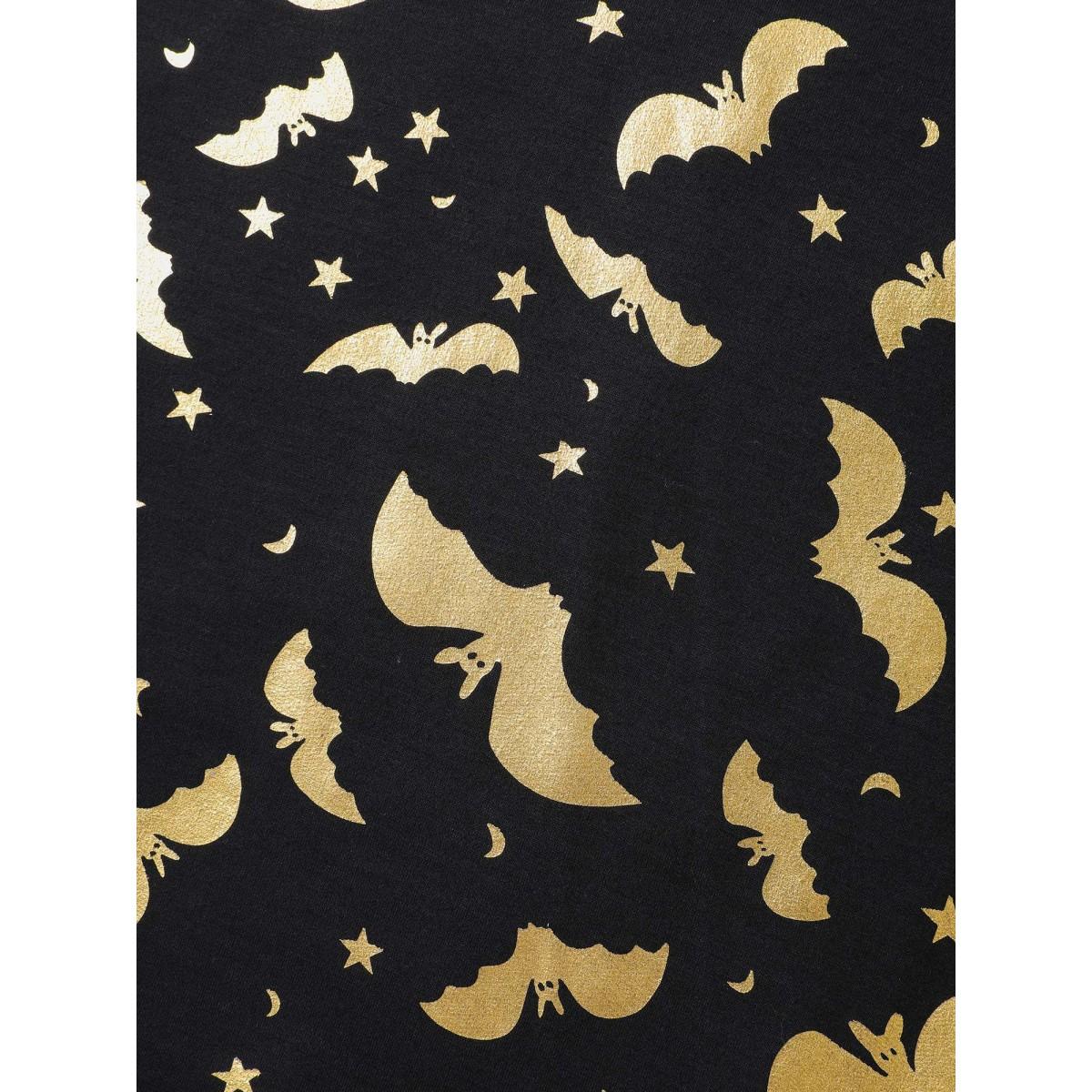 Plus Size Gold Bat Print Stretchy V-Neck Sweatshirt Women Black Leisure Non V-neck Casual Sweatshirts BloomChic 14-16/1X Product Image