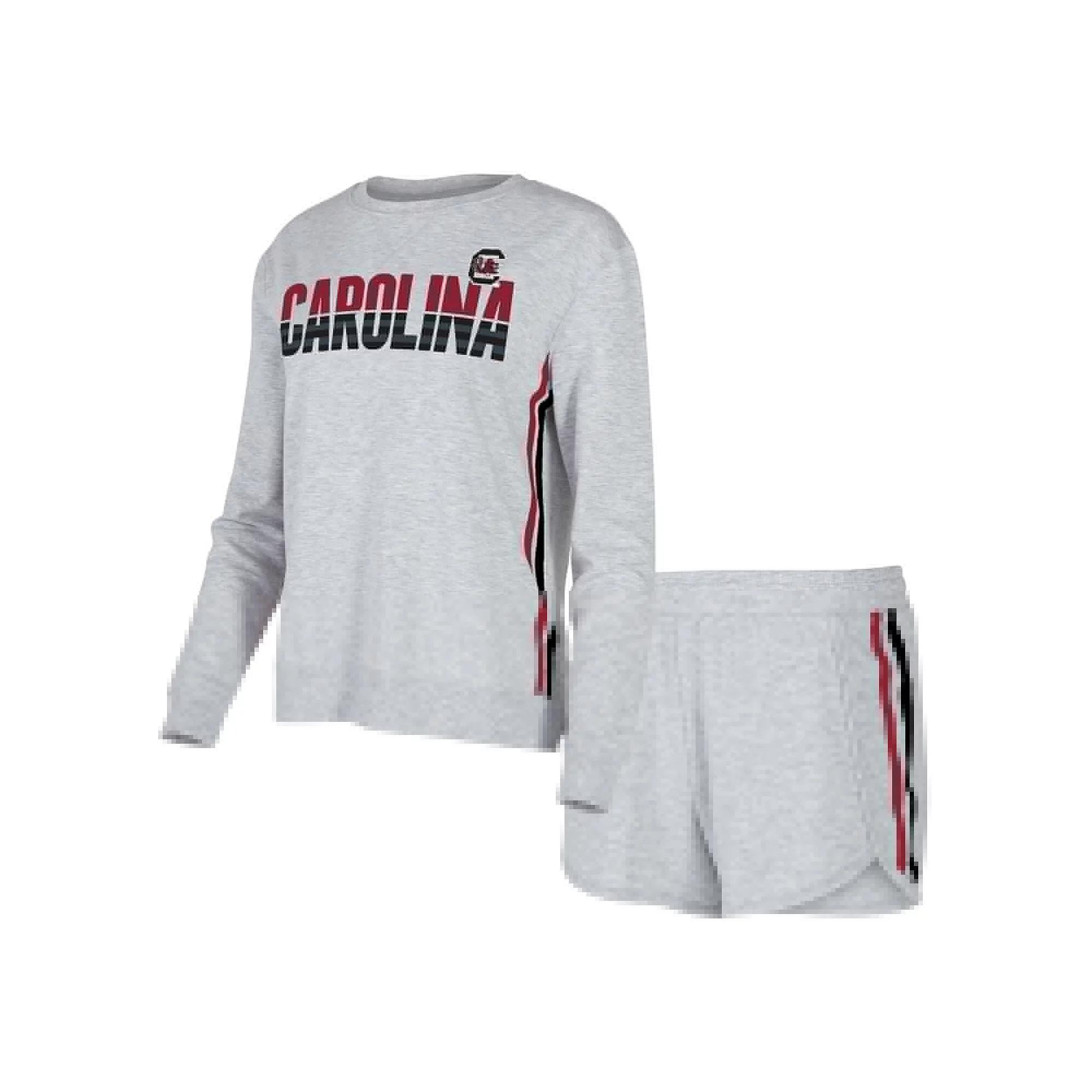 Women's Concepts Sport Gray South Carolina Gamecocks Cedar Tri-Blend Long Sleeve T-Shirt & Shorts Sleep Set, Size: Small, Grey Product Image