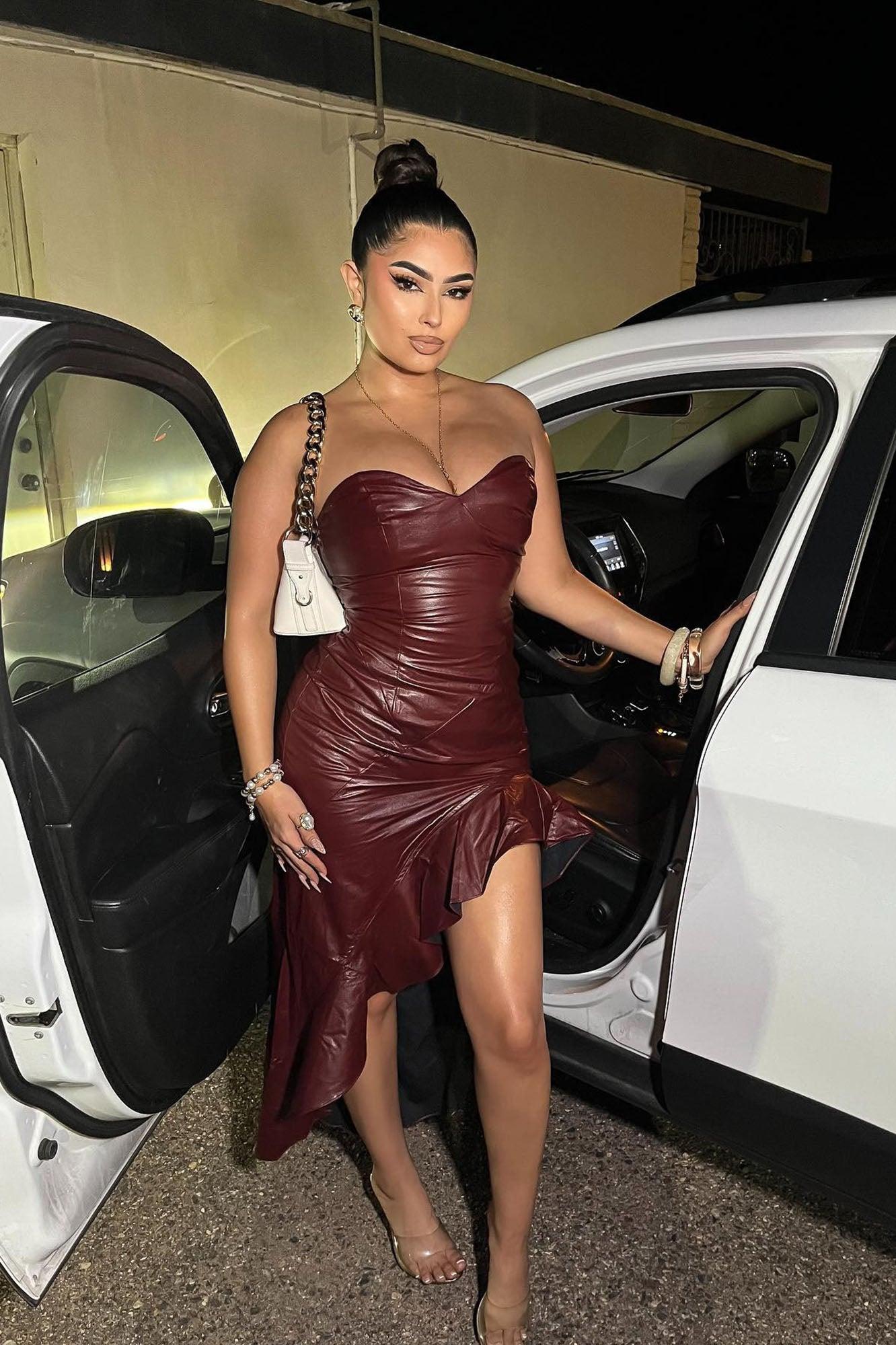 Stacy Faux Leather Maxi Dress - Burgundy Product Image