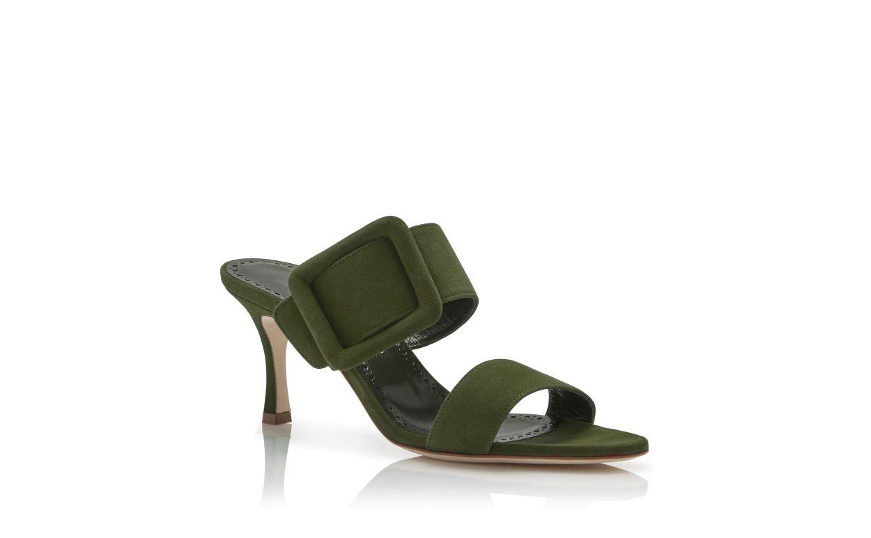GABLE Dark Khaki Green Suede Open Toe Mules Product Image