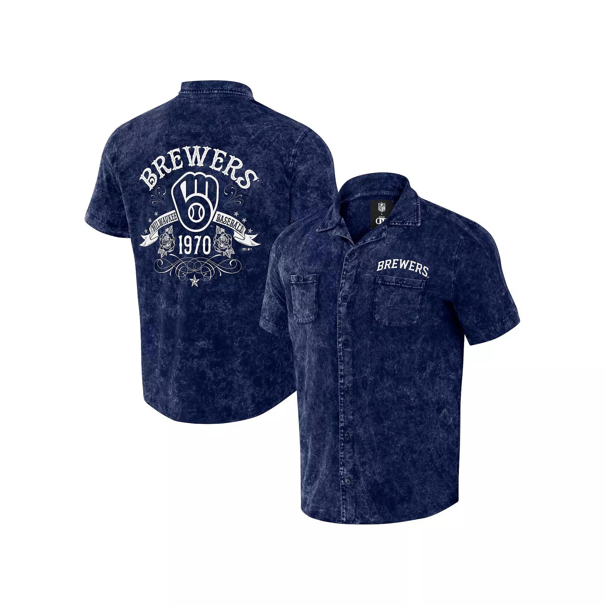 Men's Darius Rucker Collection by Fanatics Navy Milwaukee Brewers Denim Team Color Button-Up Shirt,  Product Image