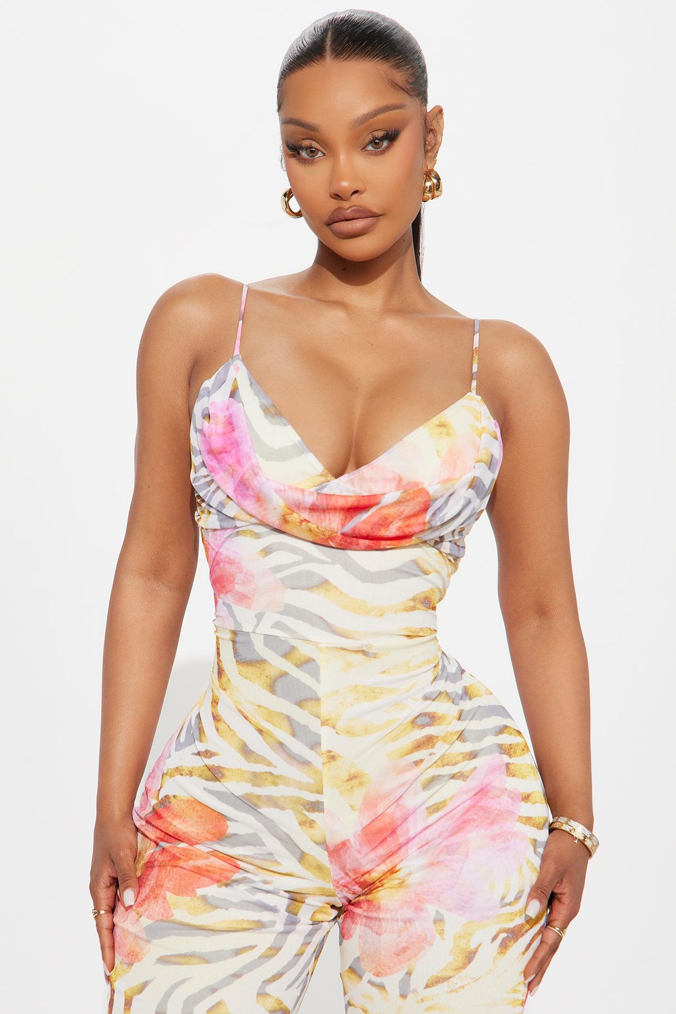 Dance In The Sand Mesh Halter Jumpsuit - Yellow/combo Female Product Image