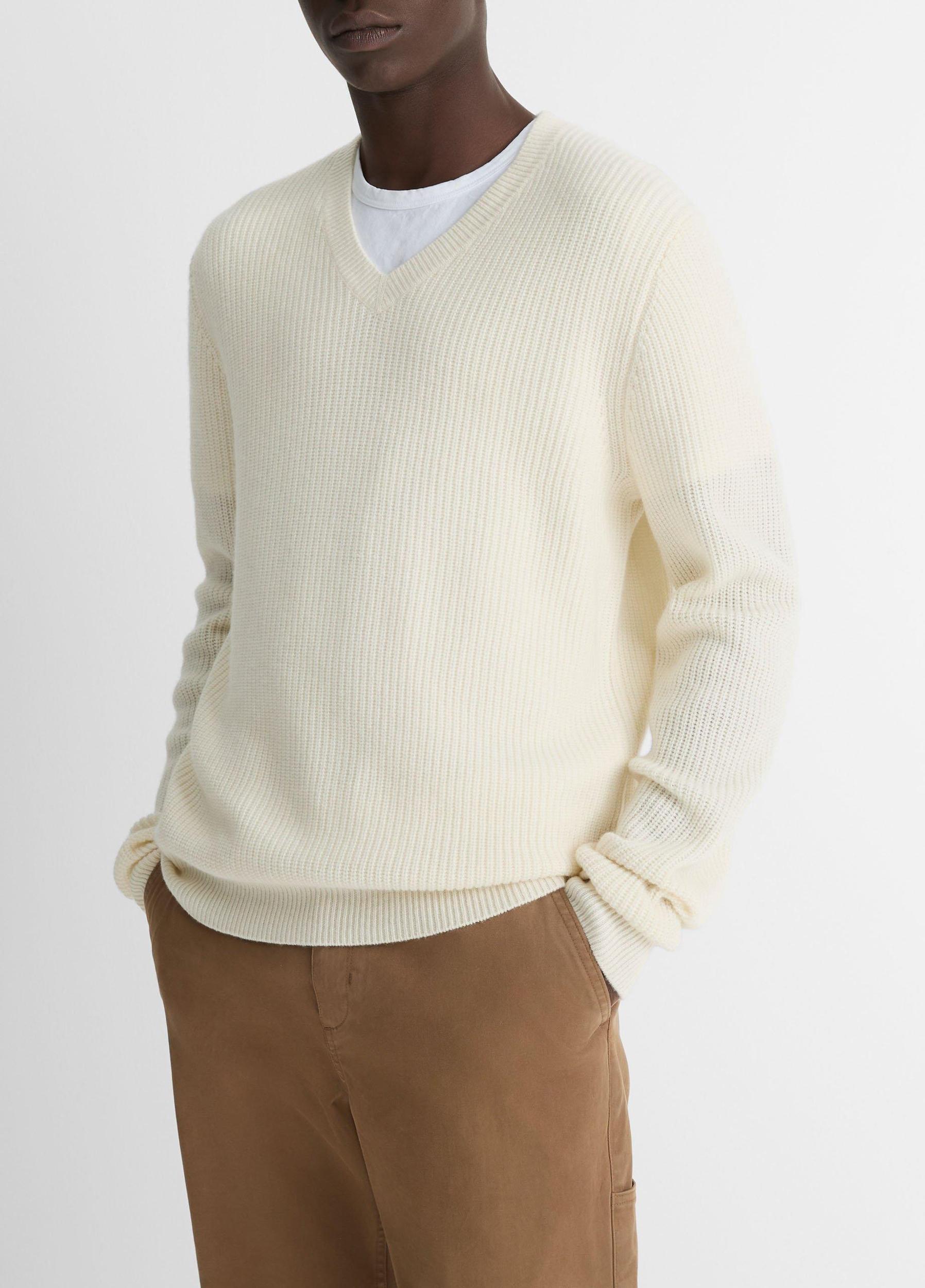 Shaker-Stitch Wool-Cashmere V-Neck Sweater Product Image