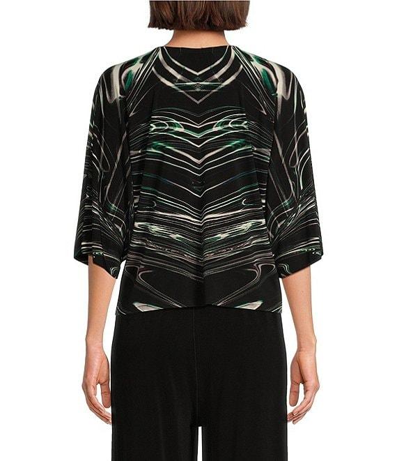 Eva Varro Knit Abstract Swirl V-Neck Elbow Kimono Sleeve Caftan Top Product Image