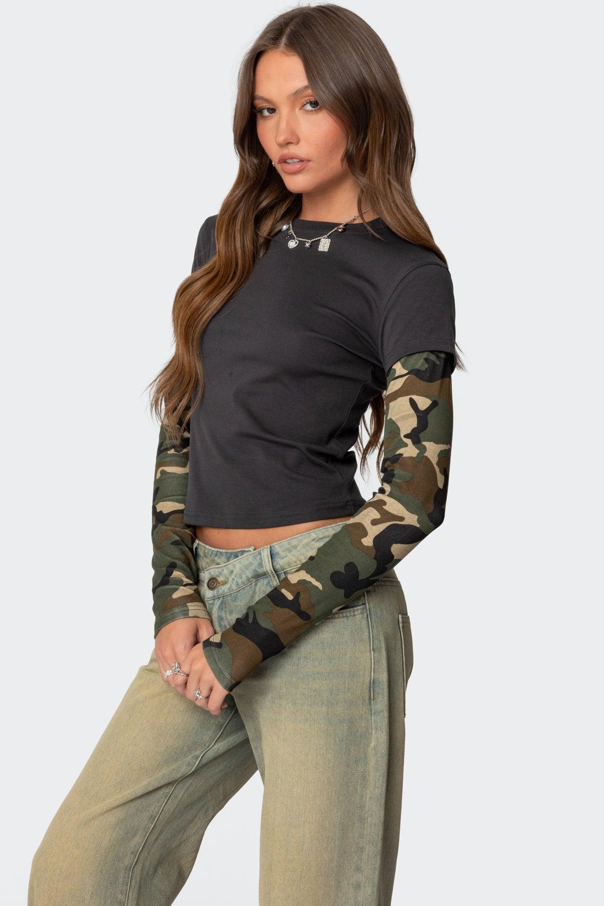 Camo Layered Long Sleeve T Shirt Product Image