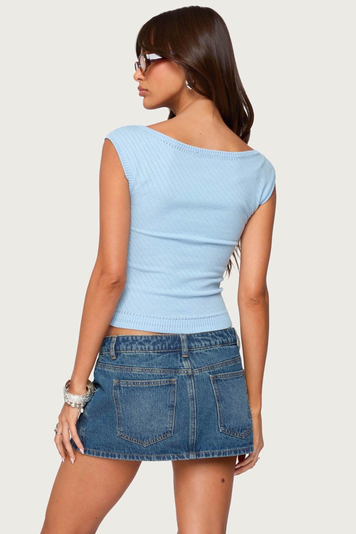 Jarah Pointelle Knit Boat Neck Top Product Image