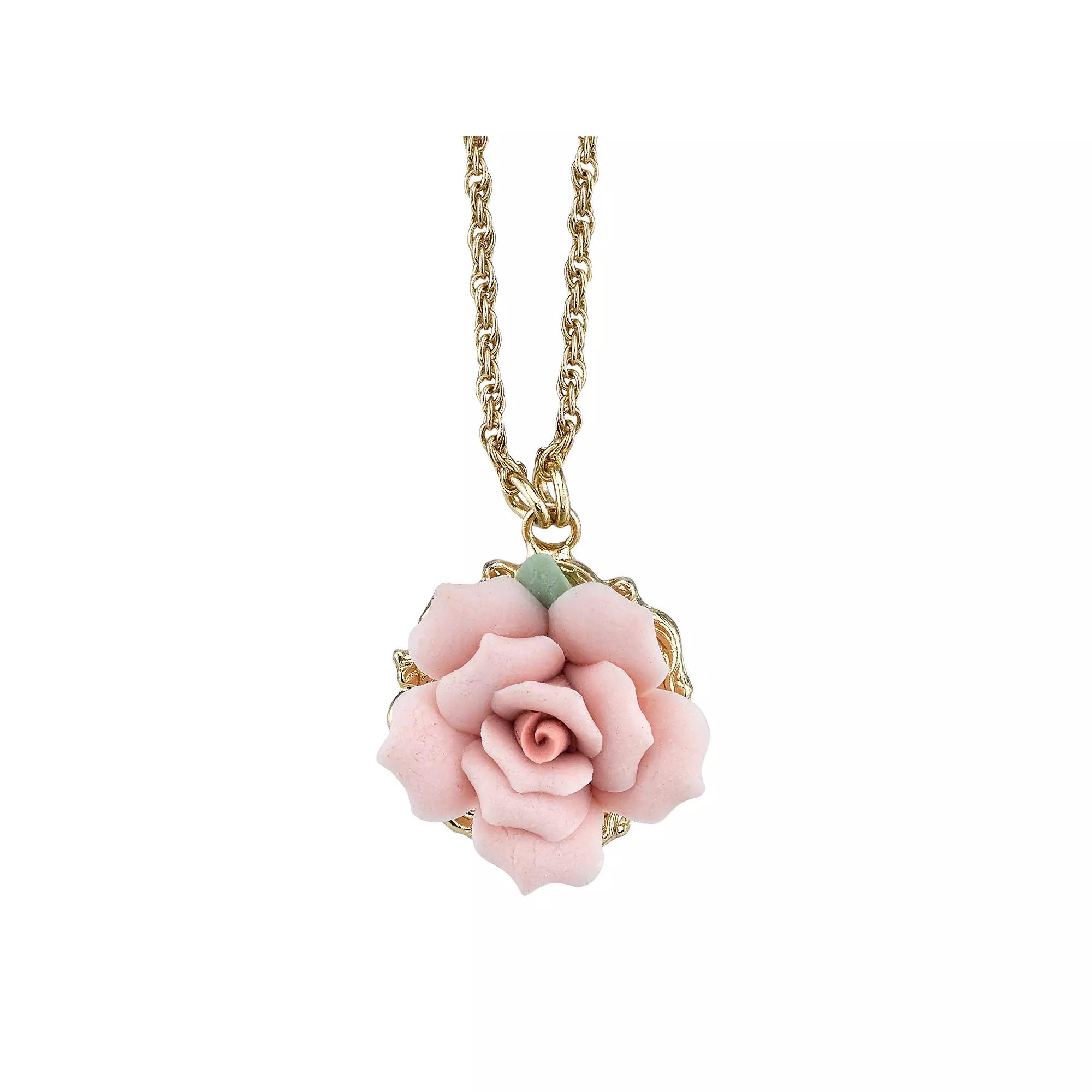 1928 Pink Rose Necklace, Women's, Size: 16" Product Image