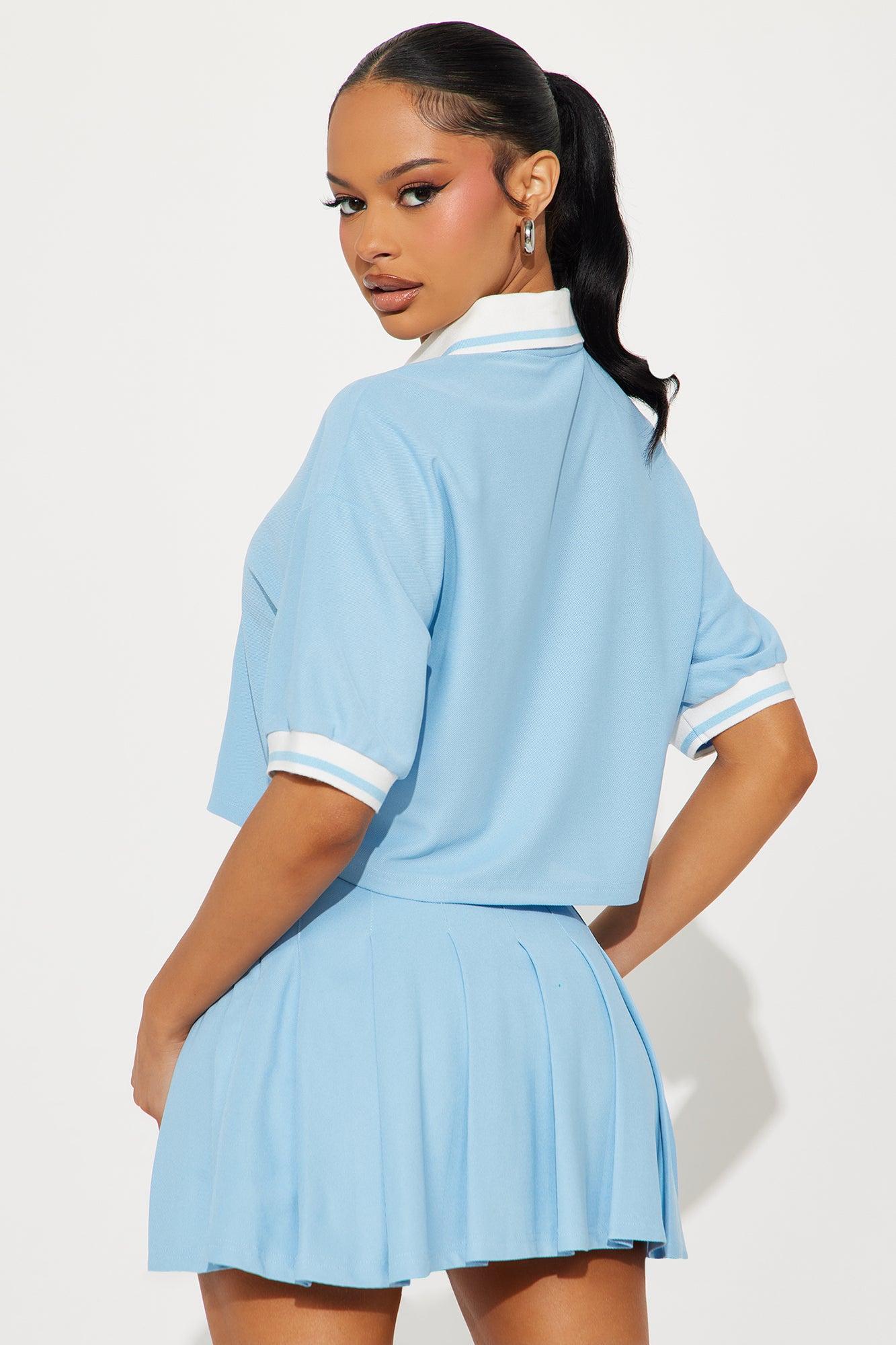 Polo Match Pleated Mini Skirt Set - LightBlue Product Image