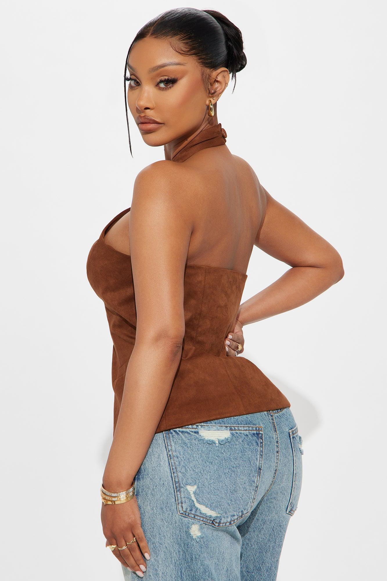 Classic Cutie Faux Suede Vest  - Brown Female Product Image