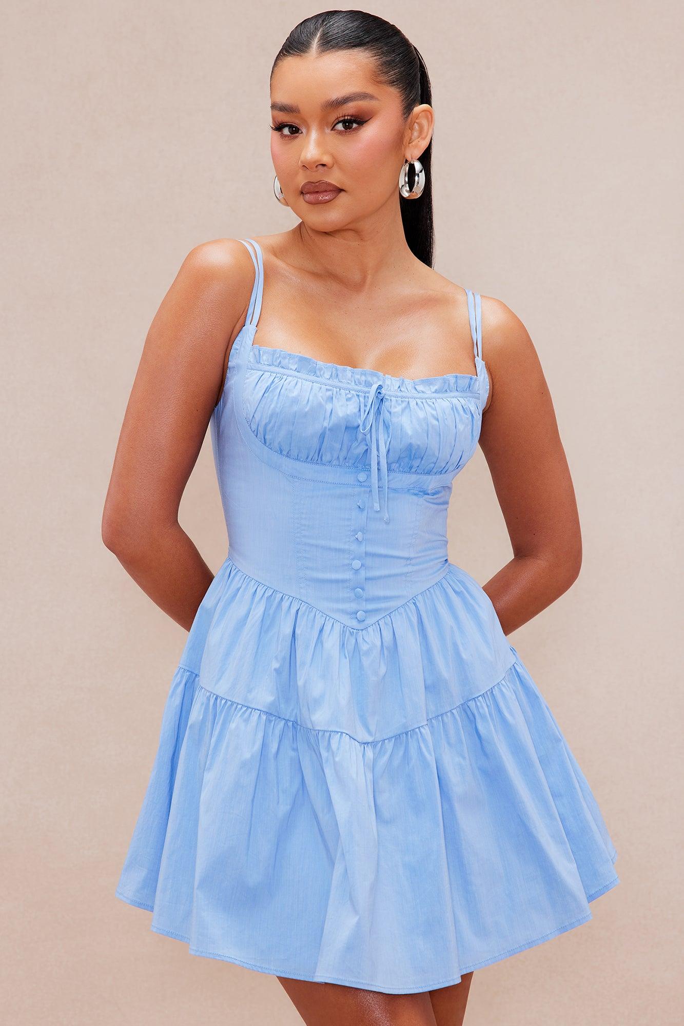 Jasmine Poplin A-Line Mini Dress - Blue Product Image