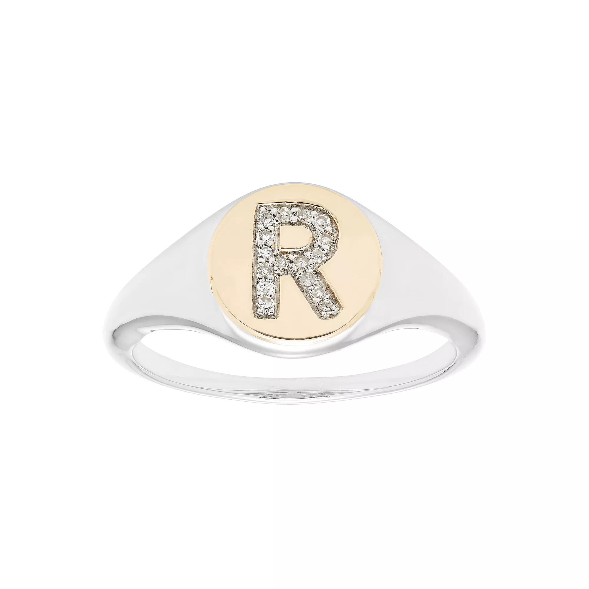 It's Personal 14k Gold Over Sterling Silver Diamond Accent Initial Signet Ring, Women's, Size: 9, Two Tone R Product Image