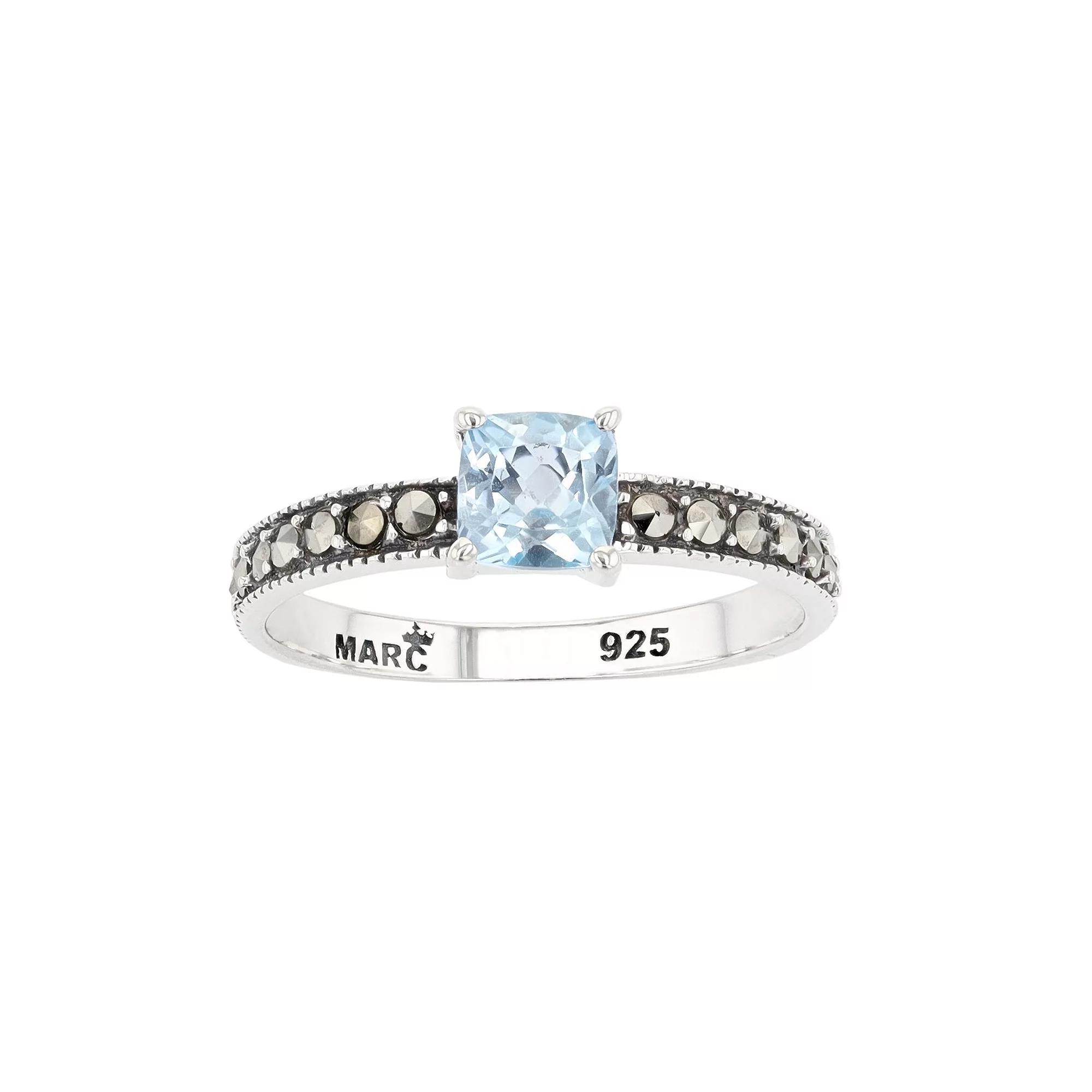 Lavish by TJM Sterling Silver Cushion Cut Sky Blue Topaz & Marcasite Ring, Women's,  Product Image