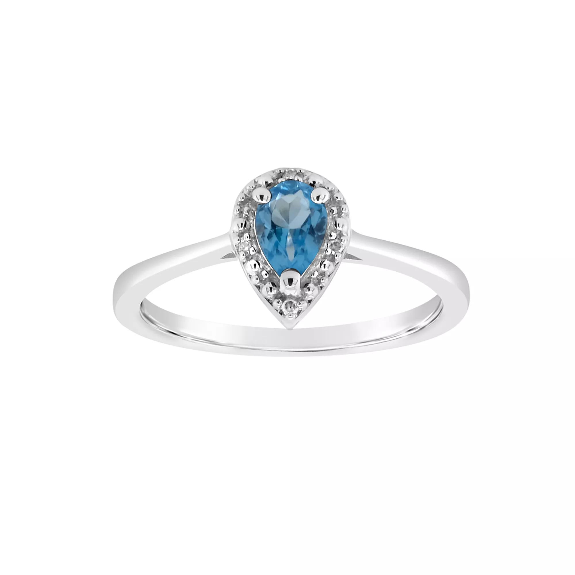Celebration Gems Sterling Silver Pear Shaped Genuine Aquamarine Diamond Accent Frame Ring, Women's,  Product Image