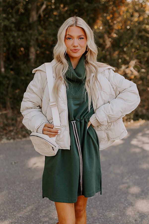 Coffee Shop Cutie Drawstring Mini Dress in Hunter Green Product Image