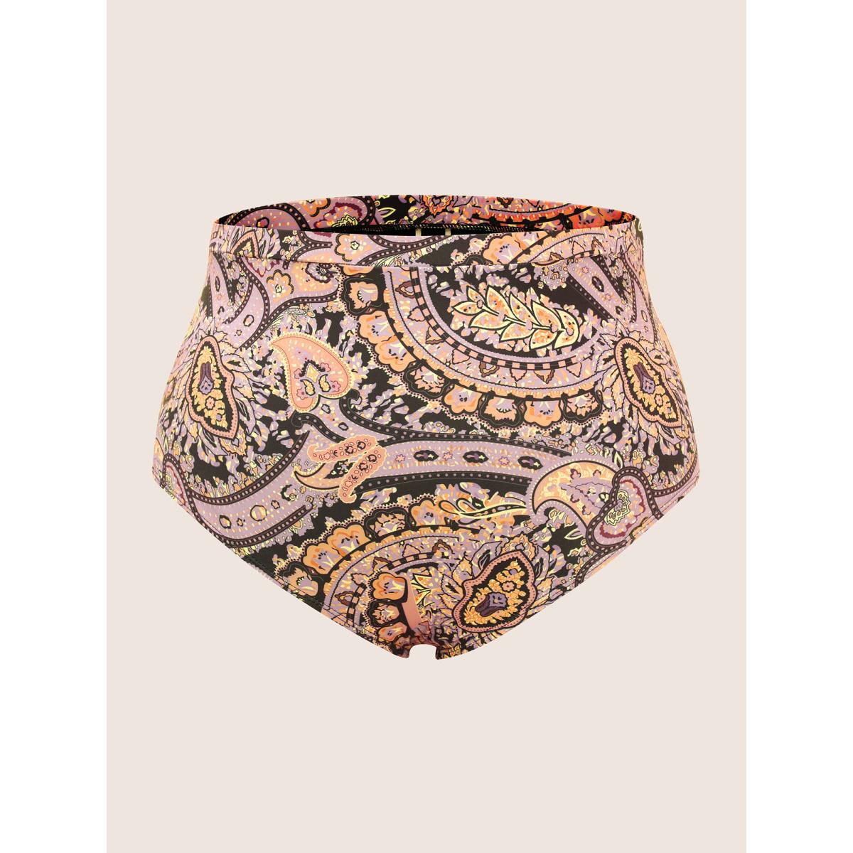 Plus Size Paisley Print Wrap Contrast Trim Swim Dress Women's Swimwear Black Beach Bodycon V-neck High stretch Curve Swim Dresses BloomChic 22-24/3X Product Image