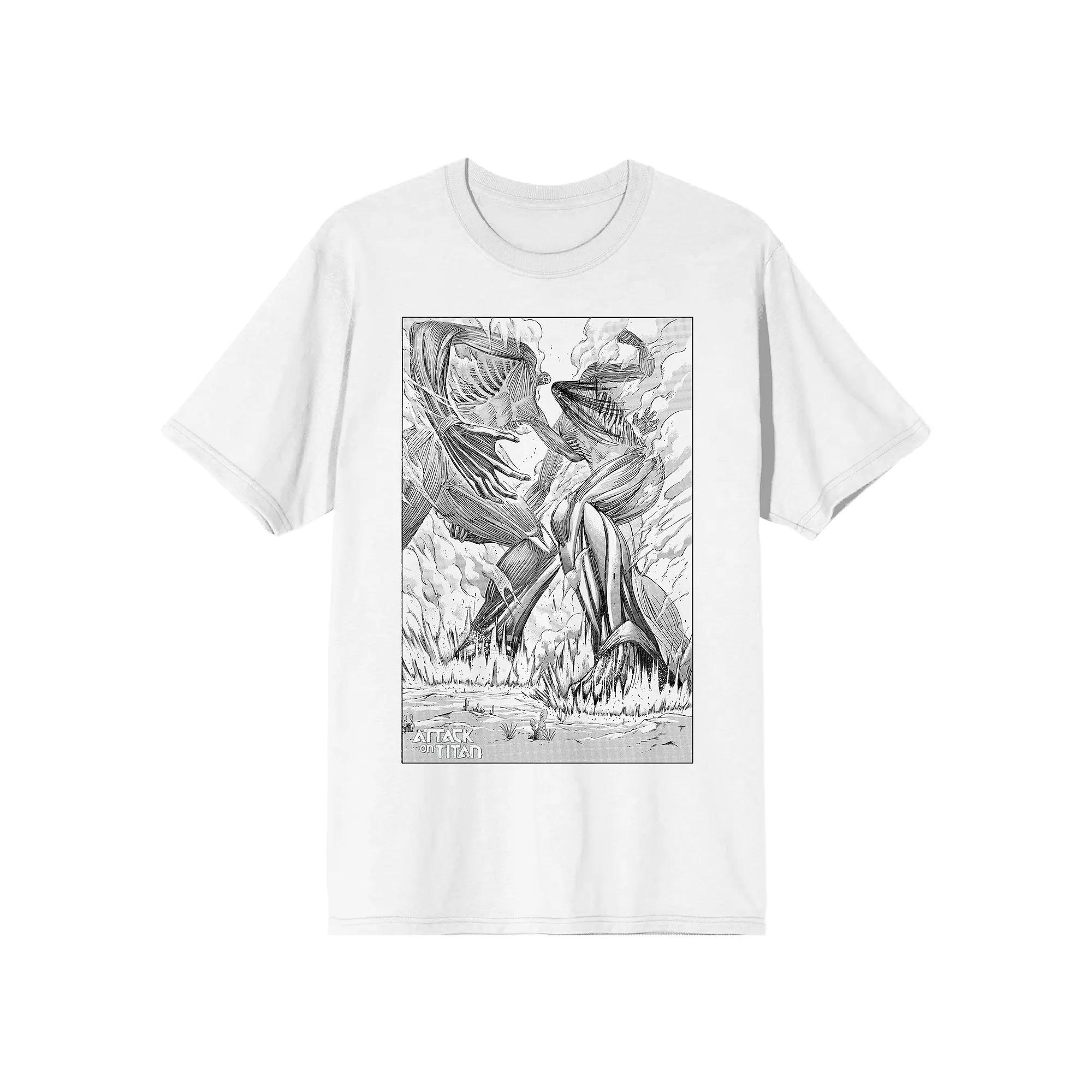 Men's Attack on Titan Fighting Graphic Tee, Size: Medium, White Product Image