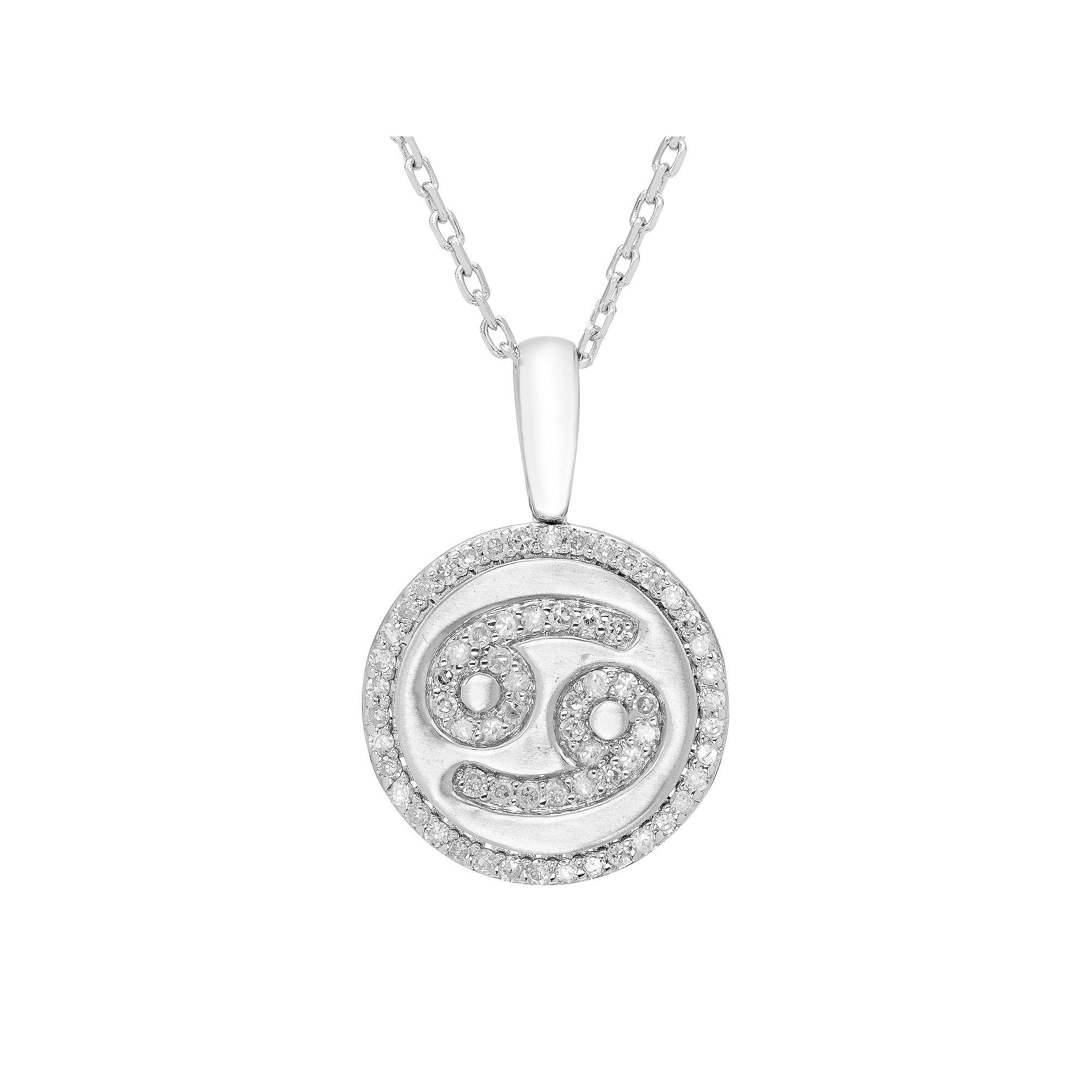It's Personal Sterling Silver 1/6 Carat T.W. Diamond Zodiac Sign Necklace, Women's, Size: 16-18" ADJ, Cancer Product Image