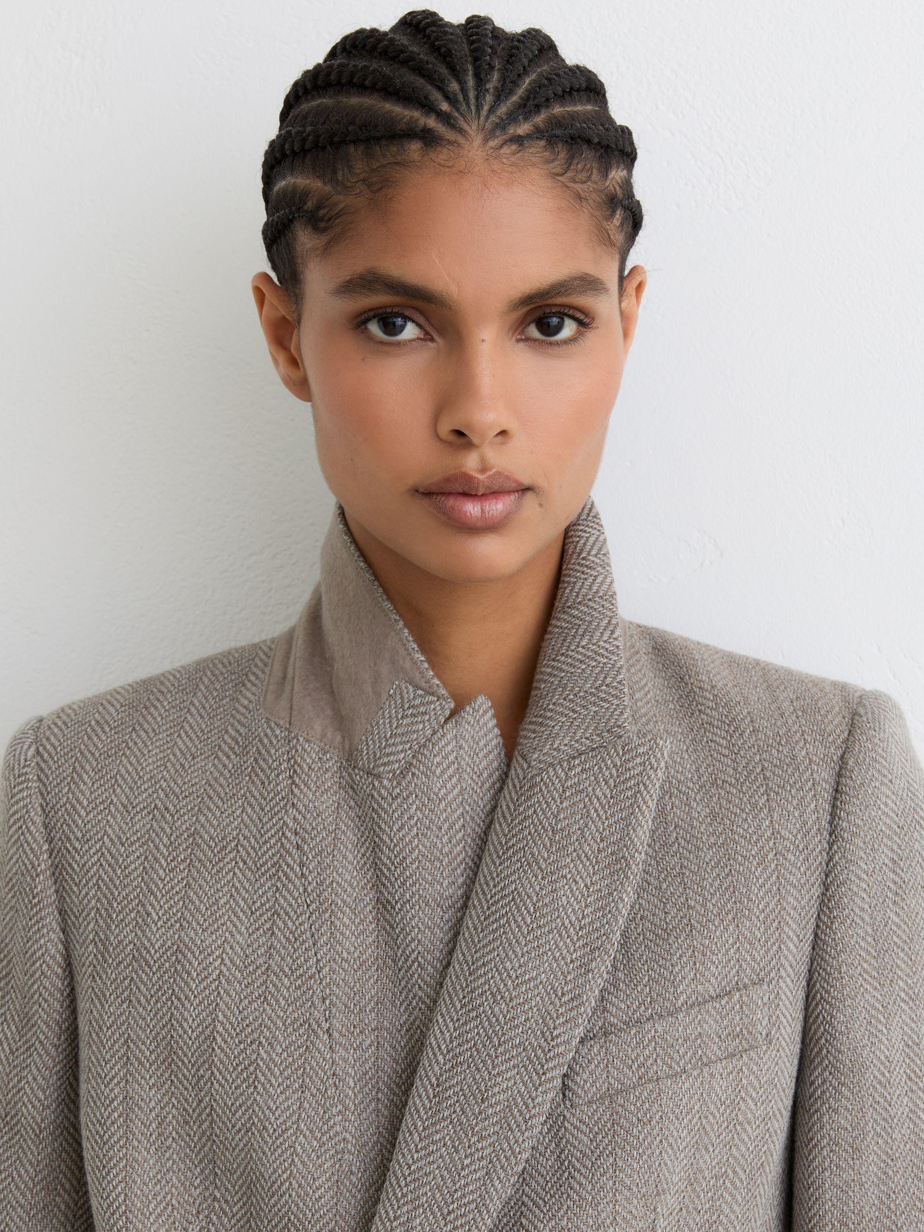 Herringbone Double-Breasted Blazer Wool-Cotton in Grey Product Image