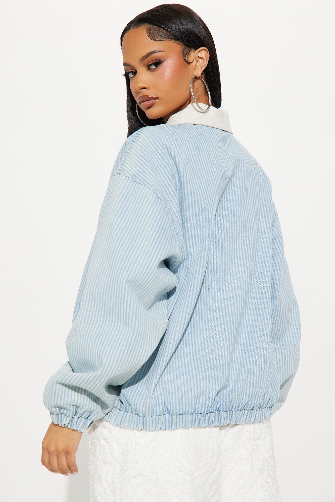 Hamptons Pinstripe Denim Bomber Jacket - Blue/combo Female Product Image