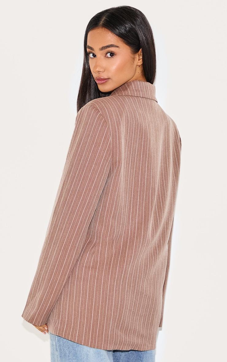 Petite Taupe Woven Pinstripe Oversized Blazer Product Image