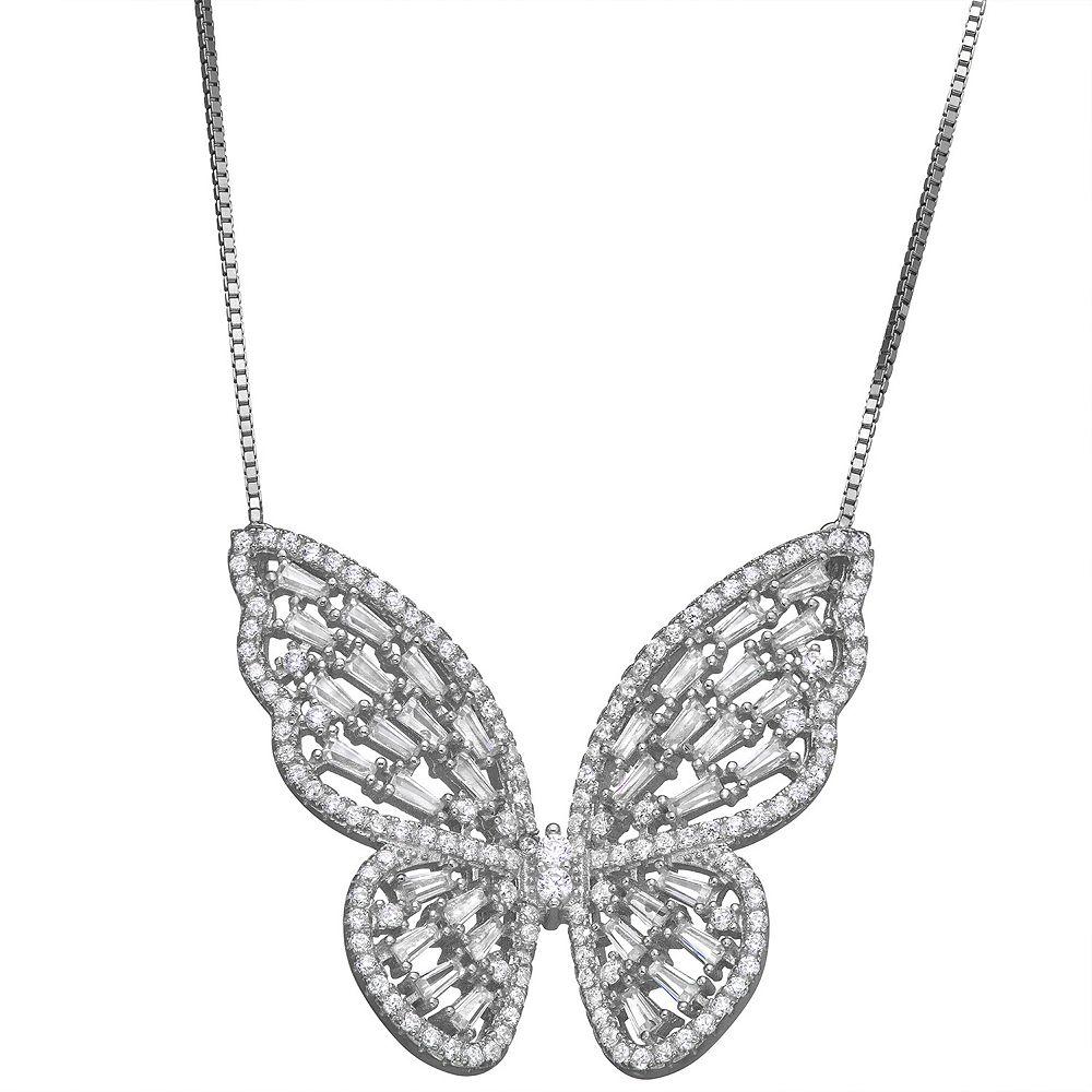 Designs by Gioelli Sterling Silver Cubic Zirconia Butterfly Necklace, Womens Product Image