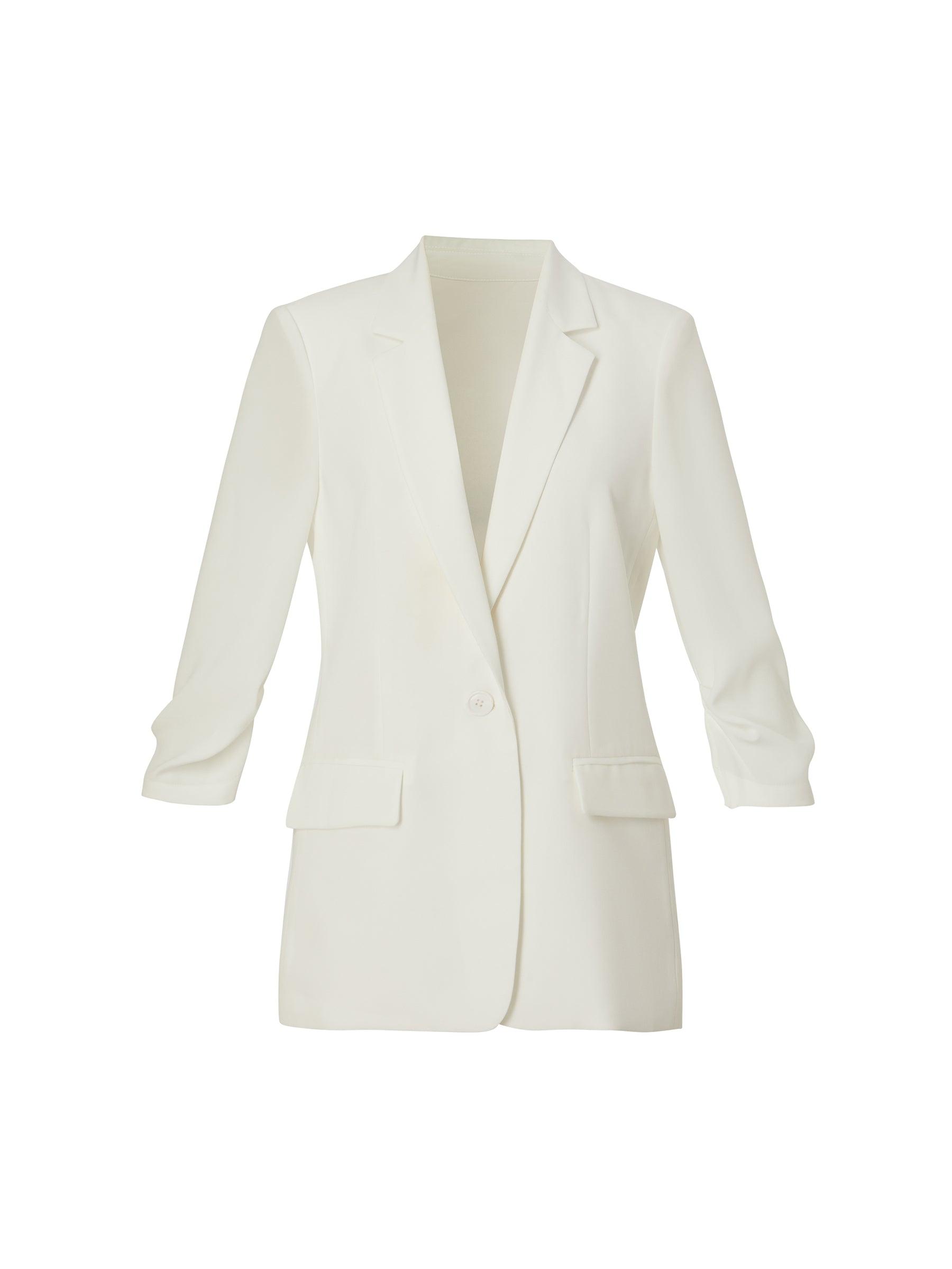 Triacetate Blend One Button Women Ruched Sleeve Blazer Product Image