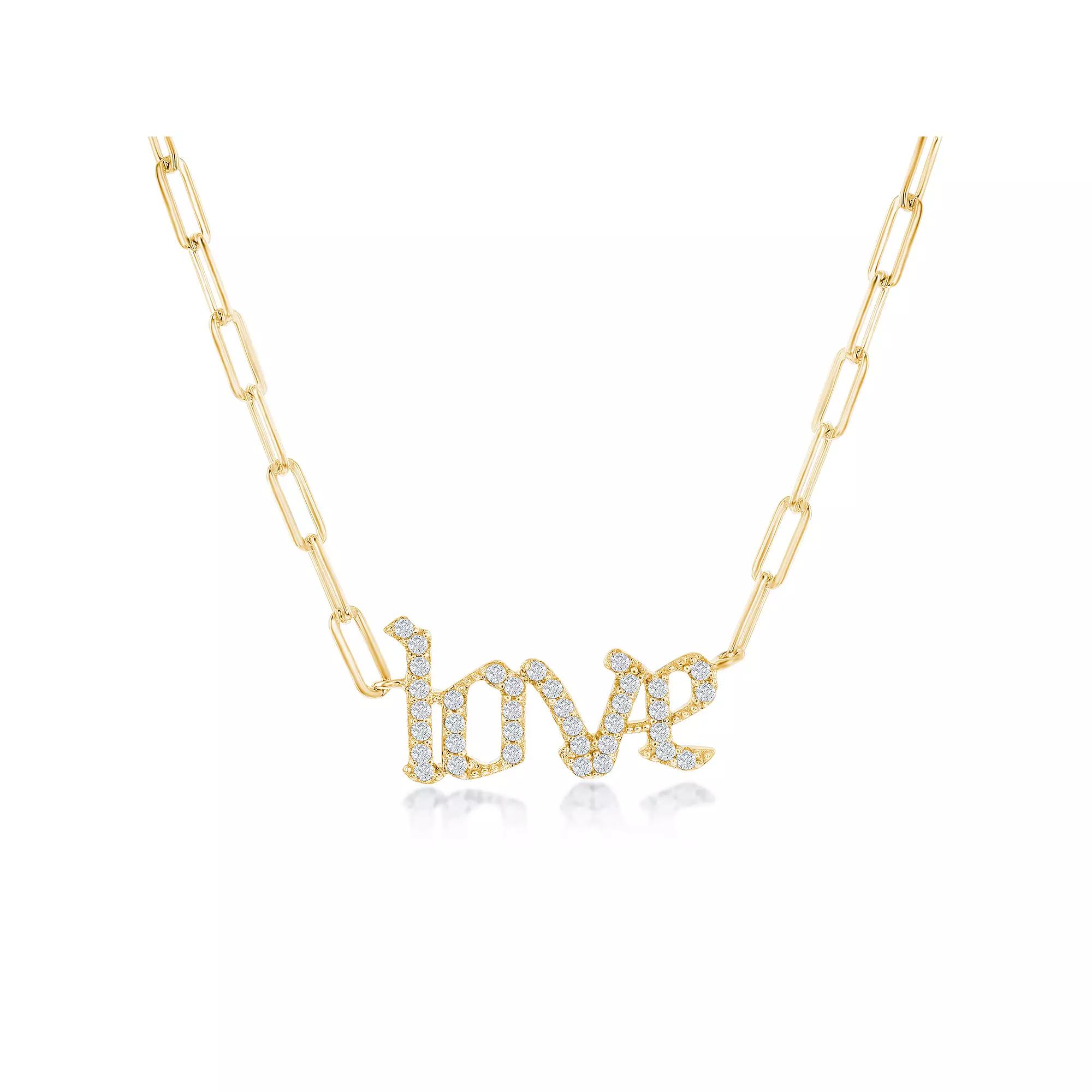 Argento Bella Sterling Silver Cubic Zirconia "Love" Paperclip Chain Necklace, Women's, Gold Tone Product Image