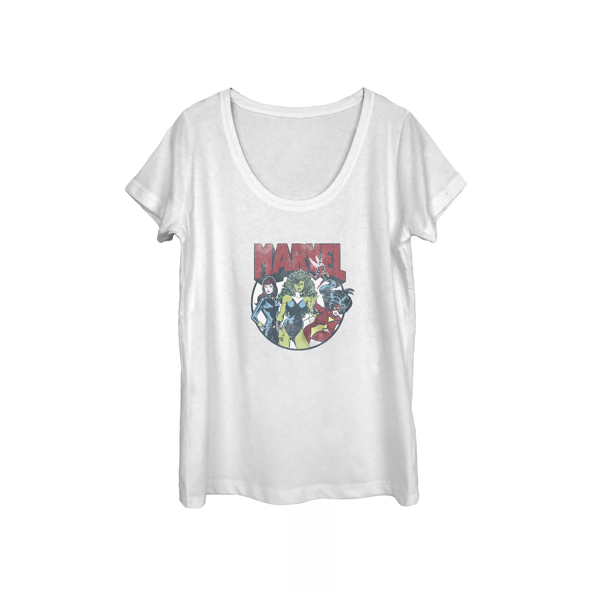 Juniors' Marvel Women Group Circle Shot Scoop Neck Graphic Tee, Girl's, Size: Medium, White Product Image