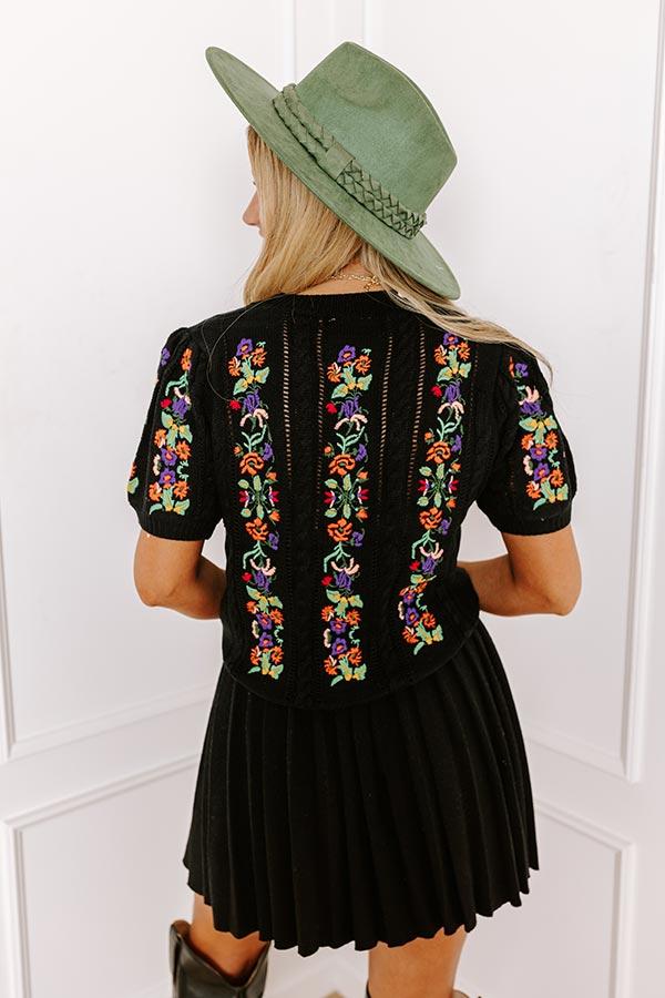 Wildflower Fields Embroidered Sweater Top in Black Product Image
