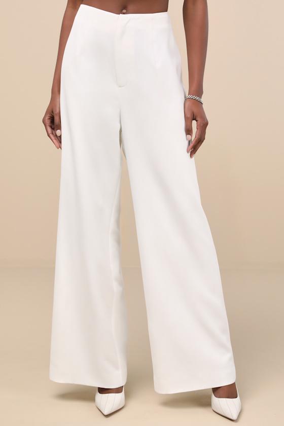 Florence Ivory High-Rise Wide-Leg Trousers Product Image