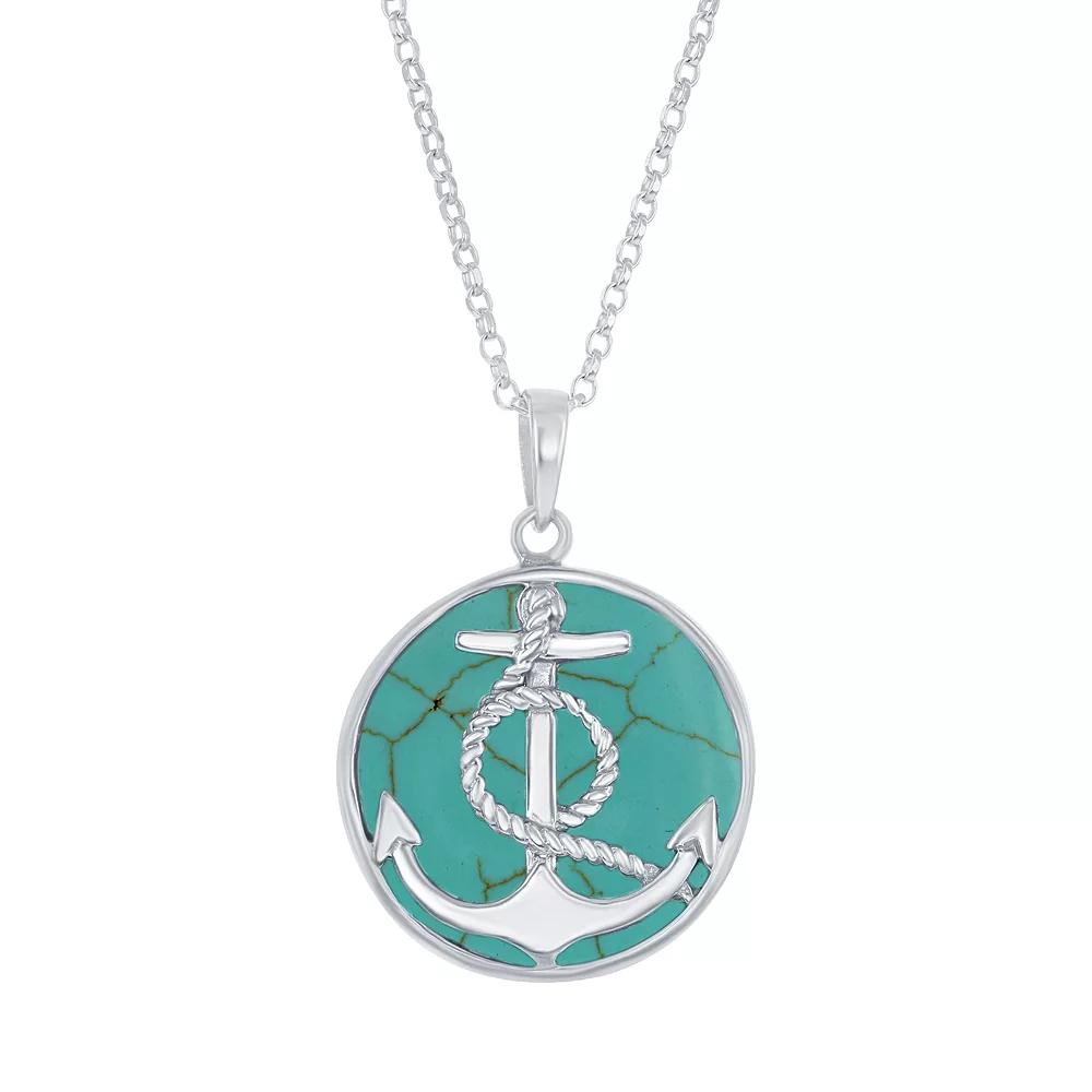 Sterling Silver Anchor Pendant Necklace, Women's, Size: 18", Turquoise Product Image