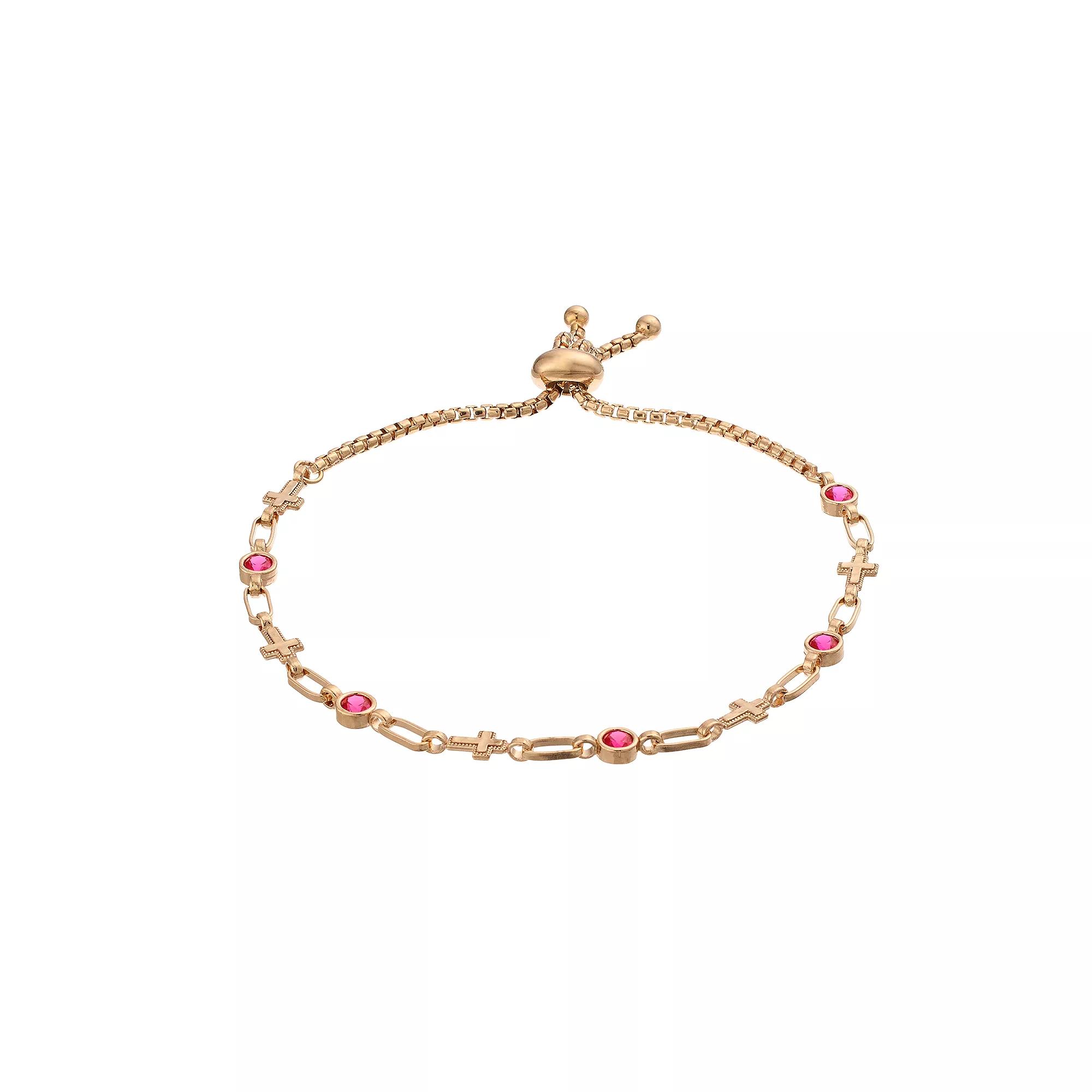 Kristen Kesho Sterling Silver Lab-Created Ruby & Cross Link Adjustable Bolo Bracelet, Women's,  Product Image