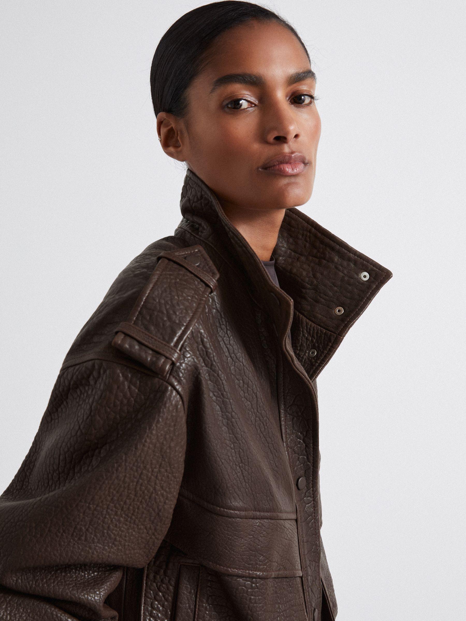 Atelier Grained Leather Jacket in Chocolate Product Image