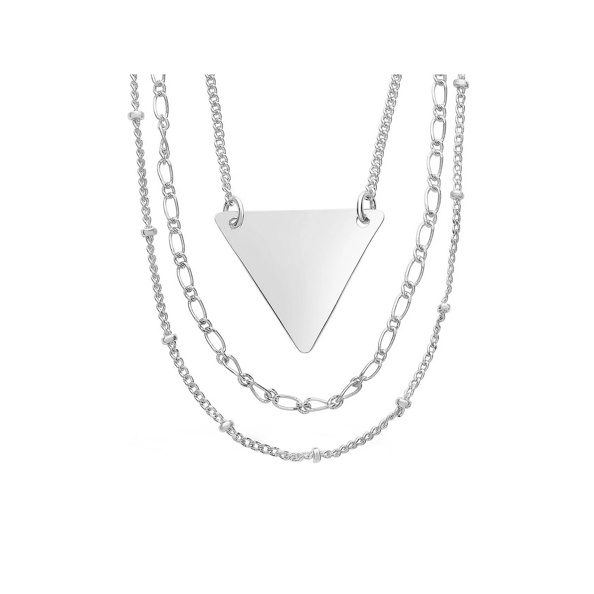 MC Collective Triple Chain Layered Triangle Necklace, Women's, Silver Tone Product Image