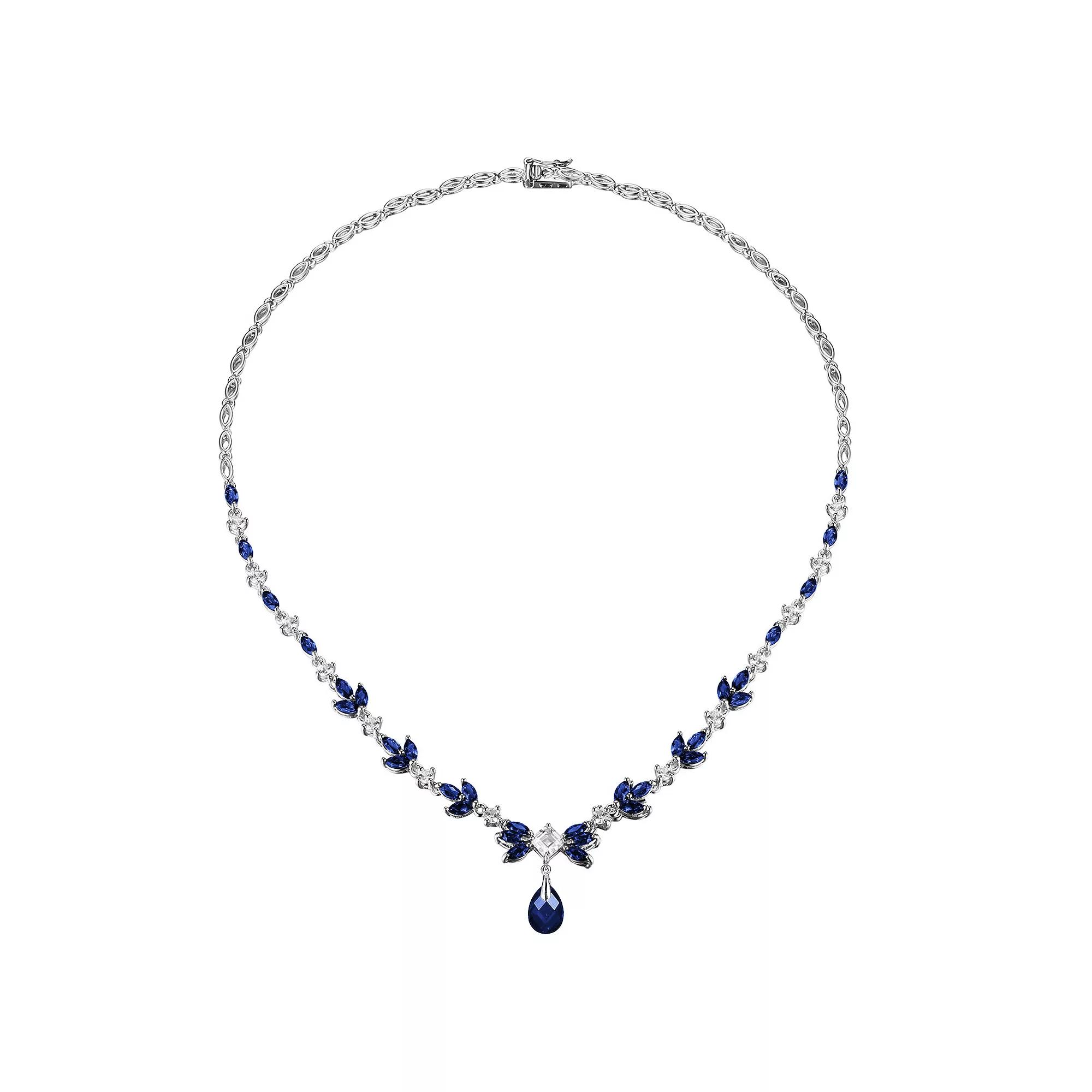 Sterling Silver Lab-Created Blue & White Sapphire Necklace, Women's, Size: 17" Product Image