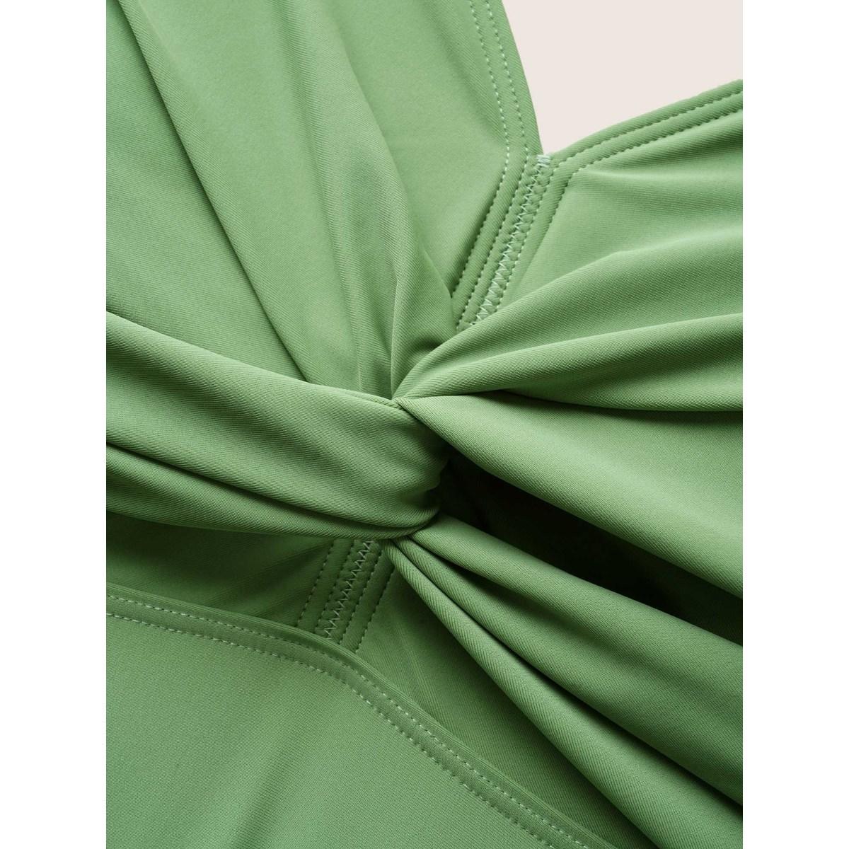 Plus Size Twist Front Round Buckle Detail Swim Top Women's Swimwear Palemauve Beach Twist High stretch Bodycon Heart neckline Curve Swim Tops BloomChic 28/5X Product Image