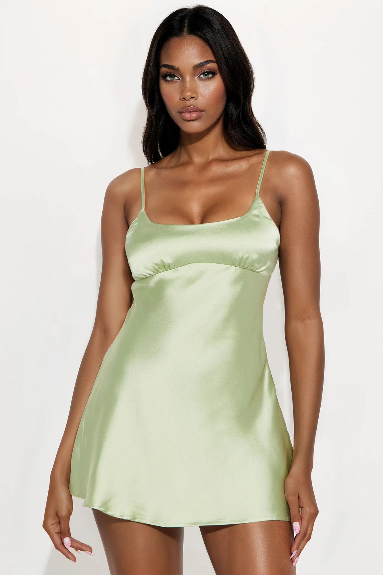 Kaylee Satin Mini Dress - Sage Female Product Image